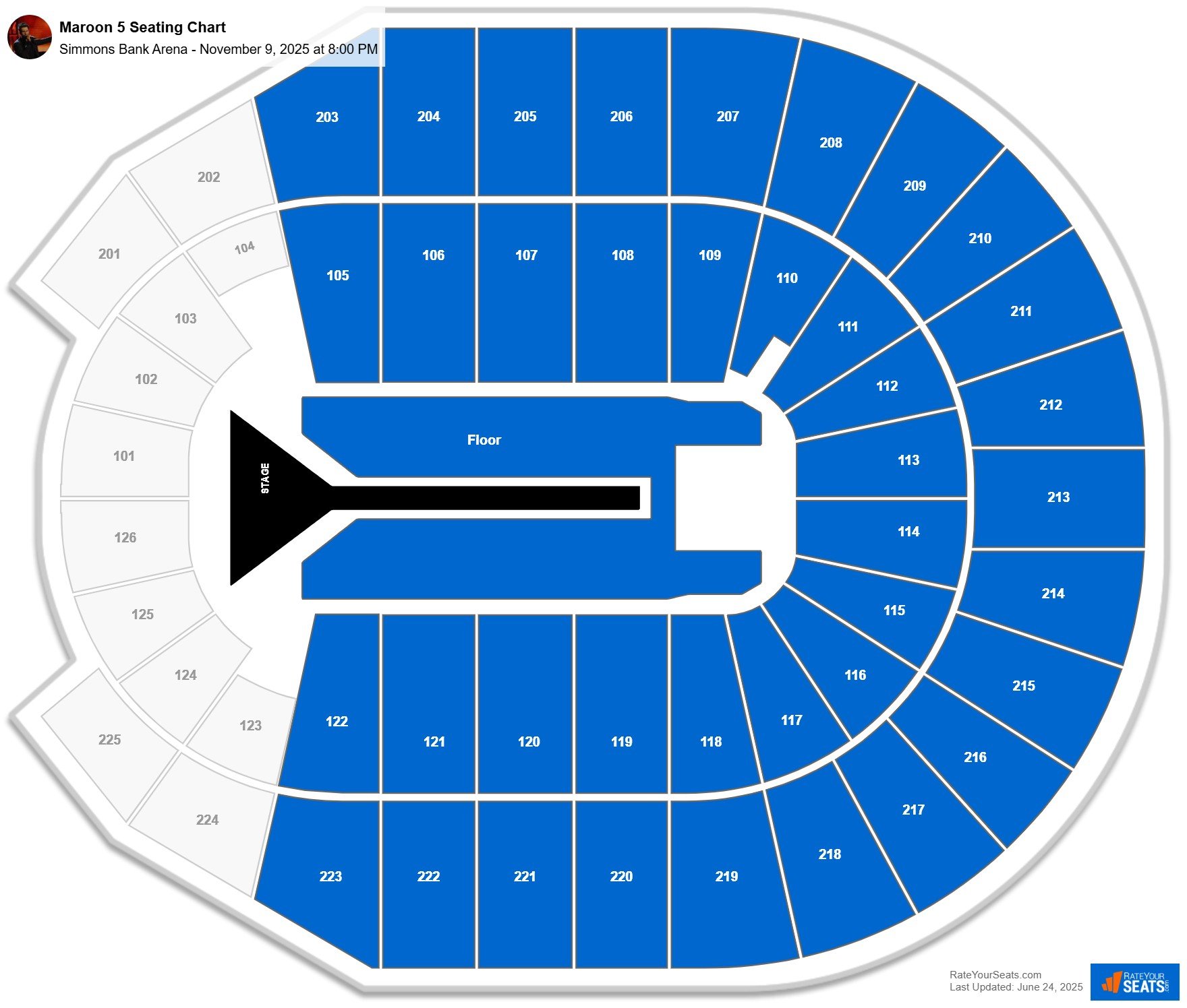 Maroon 5 seating chart Simmons Bank Arena