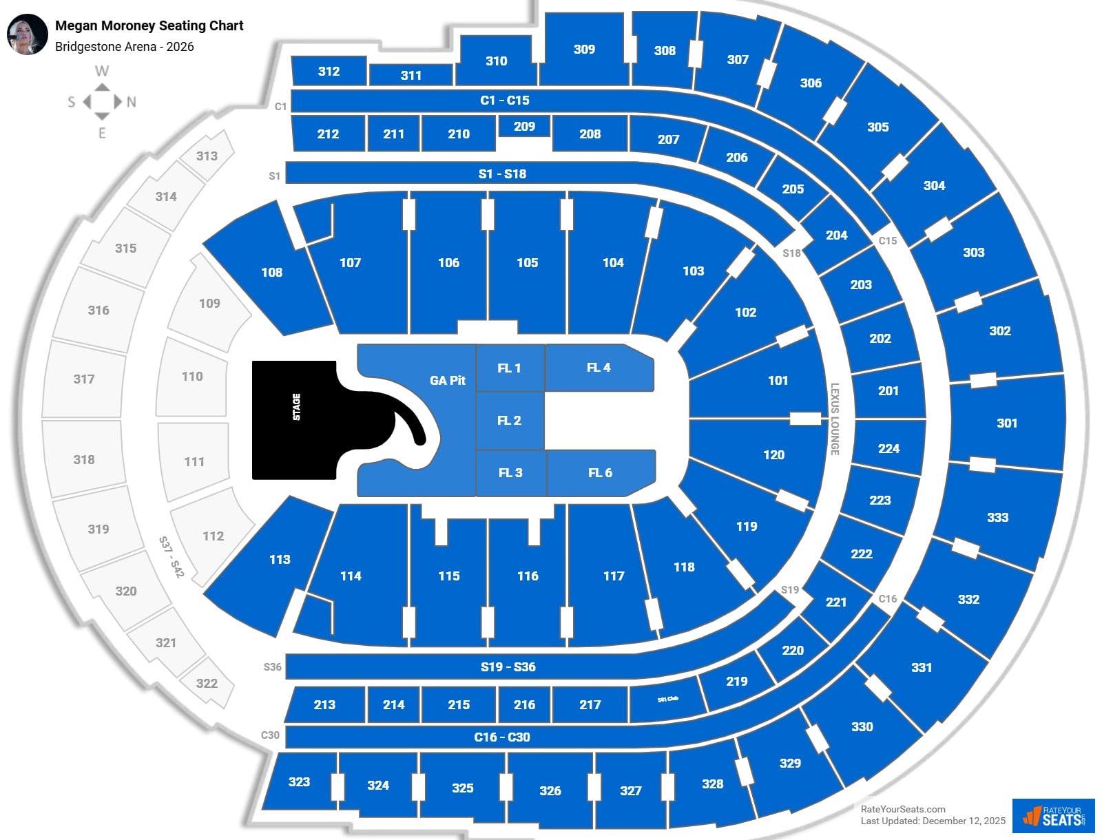 Megan Moroney seating chart Bridgestone Arena
