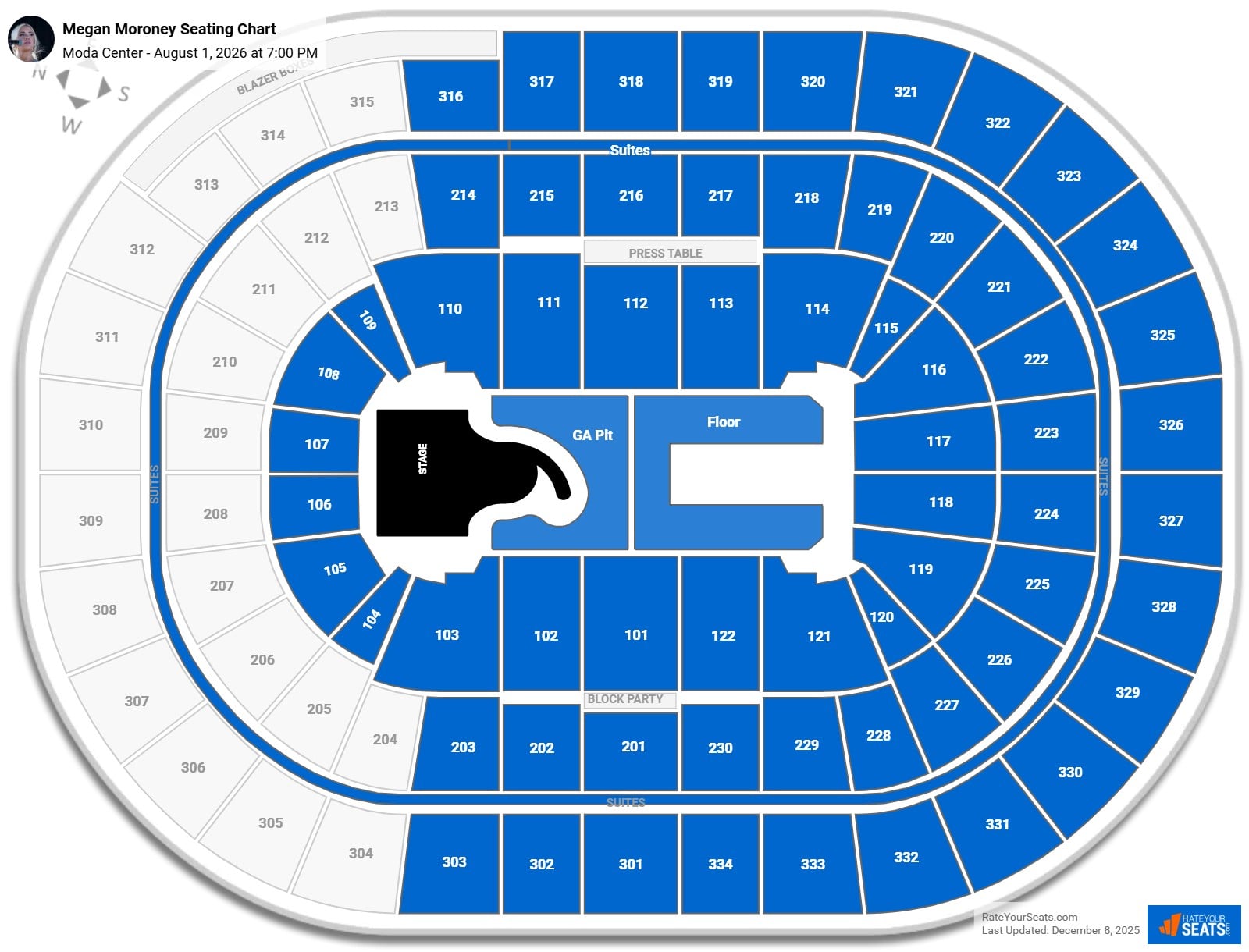 Megan Moroney seating chart Moda Center