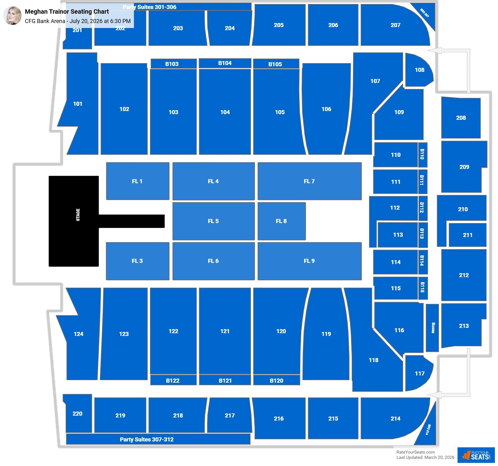 Meghan Trainor seating chart CFG Bank Arena