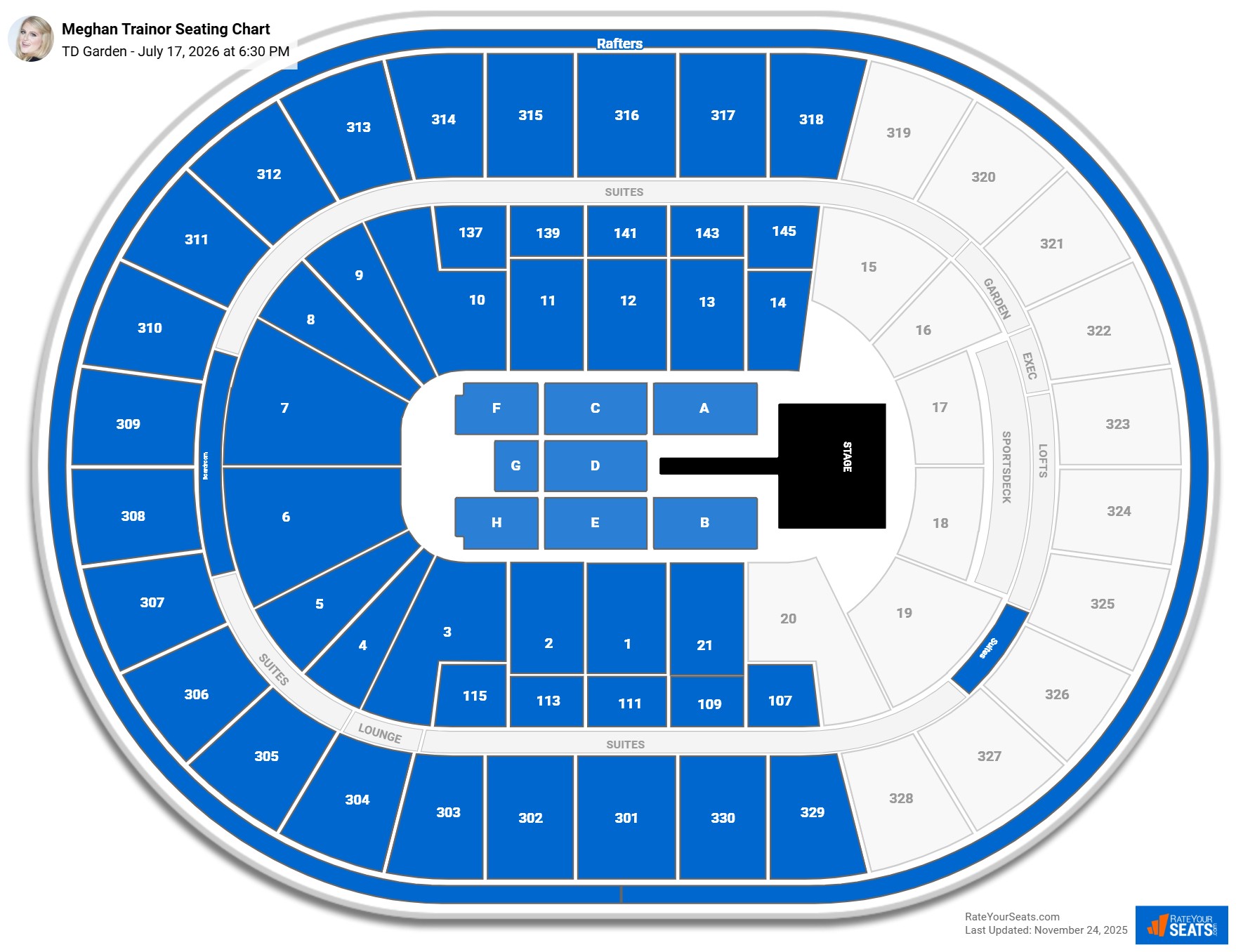 Meghan Trainor seating chart TD Garden