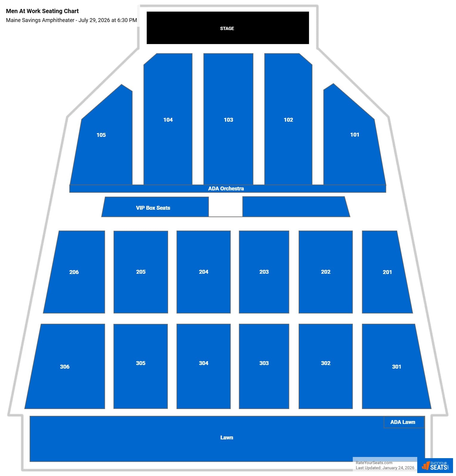 Men At Work seating chart Maine Savings Amphitheater
