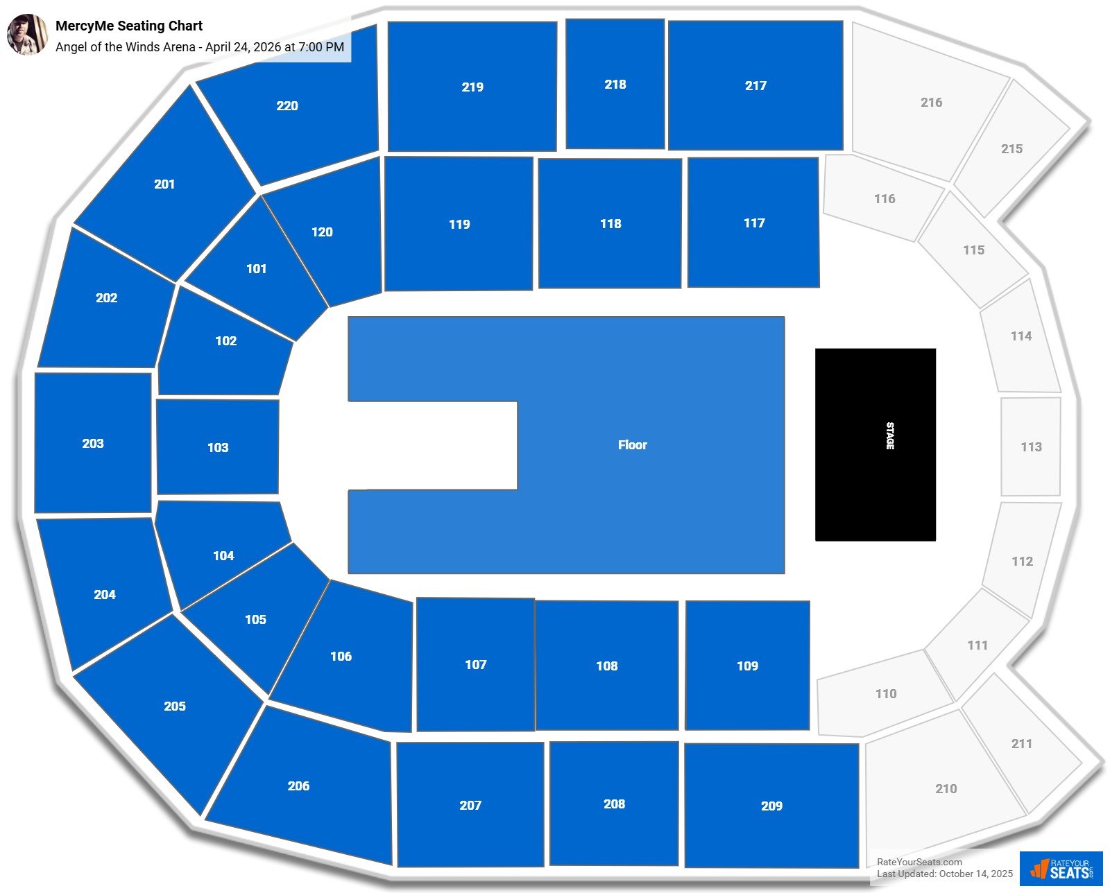 MercyMe seating chart Angel of the Winds Arena
