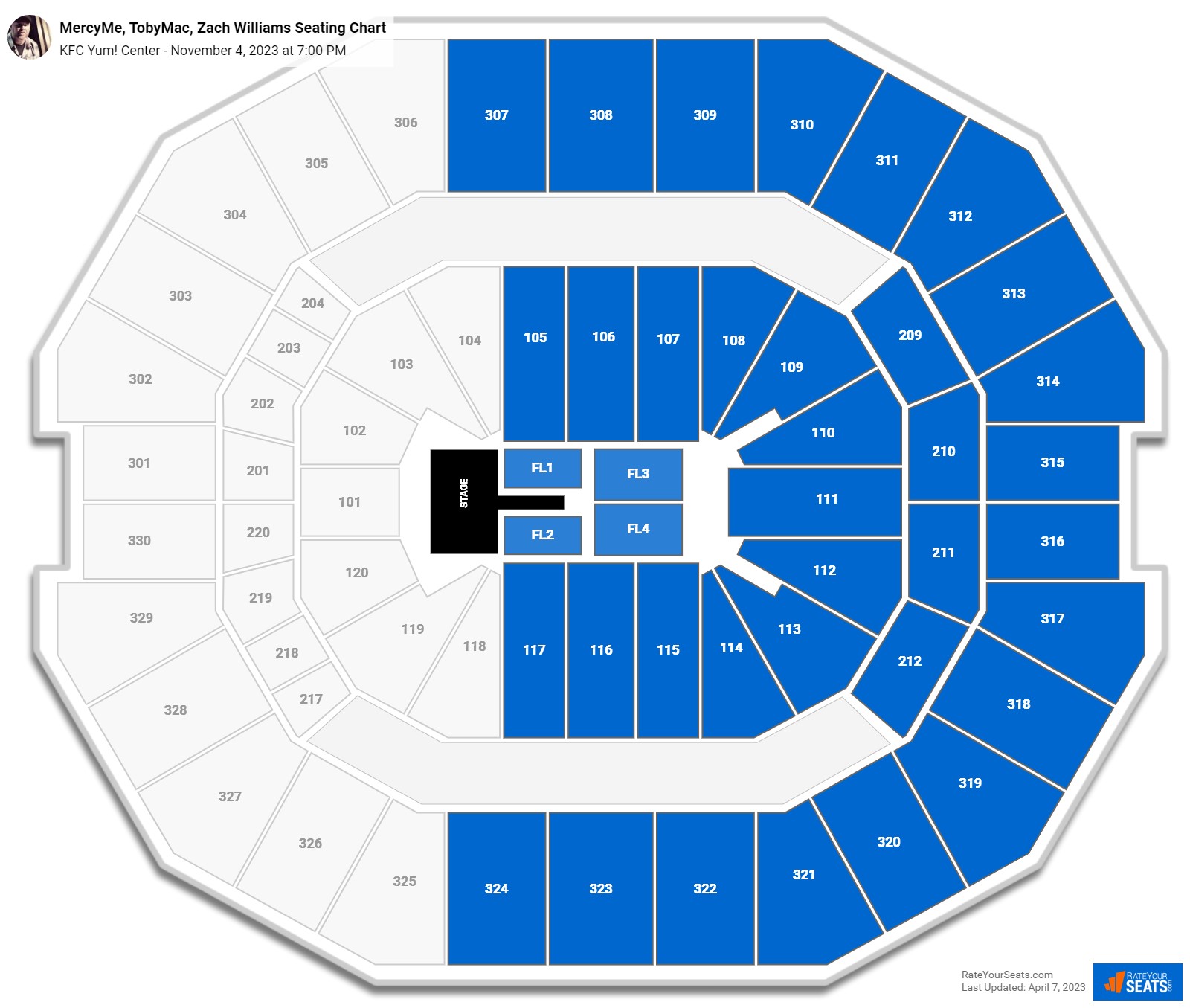 KFC Yum! Center Concert Seating Chart