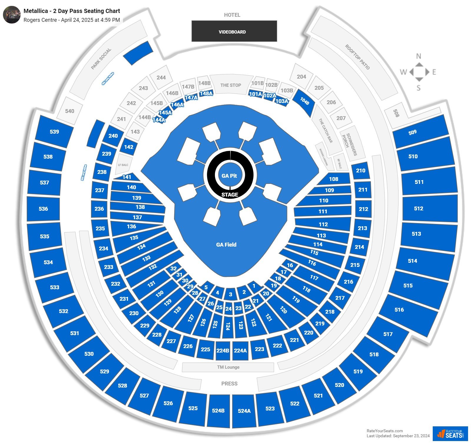 Metallica - 2 Day Pass seating chart Rogers Centre