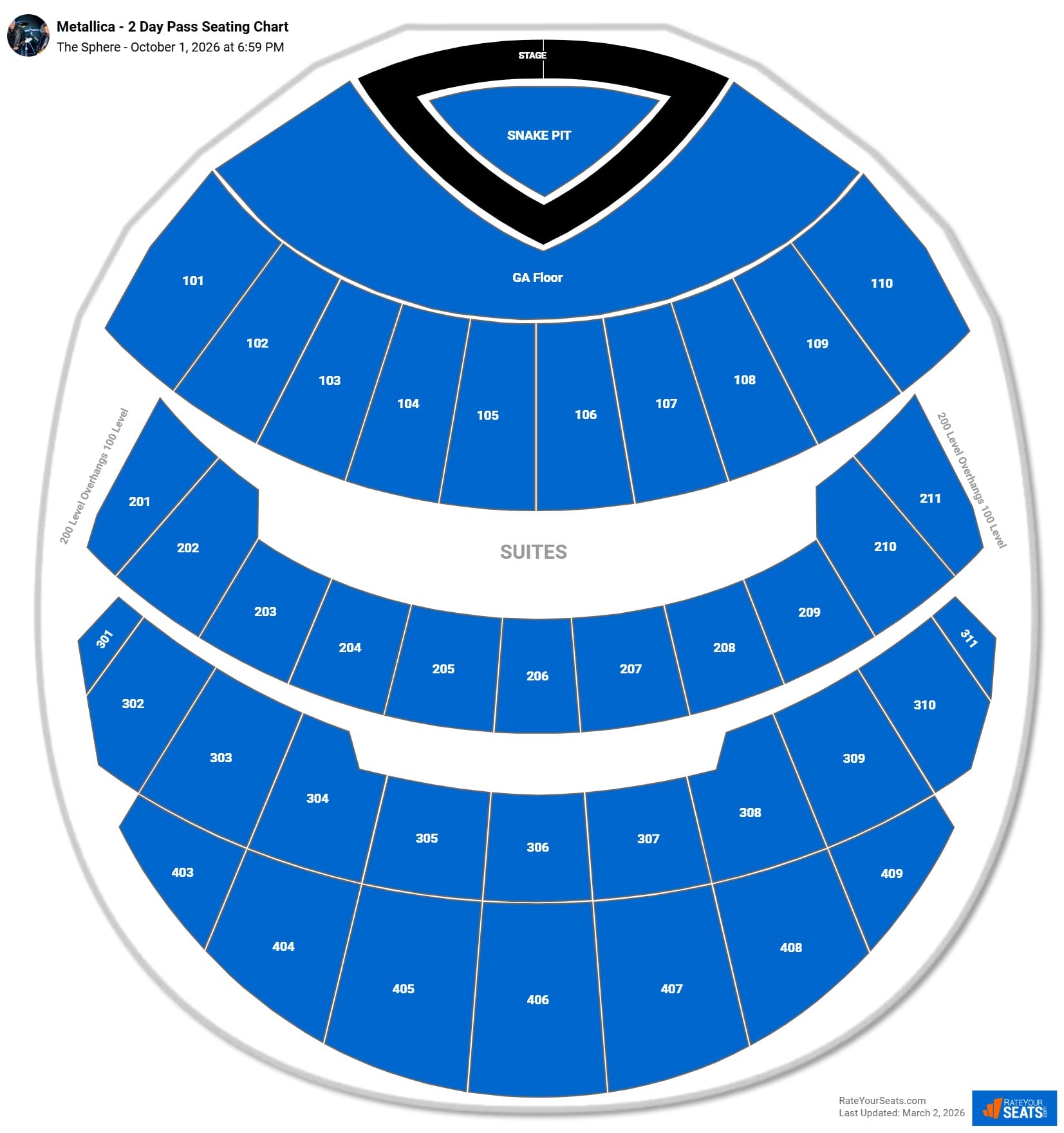 Metallica - 2 Day Pass seating chart The Sphere