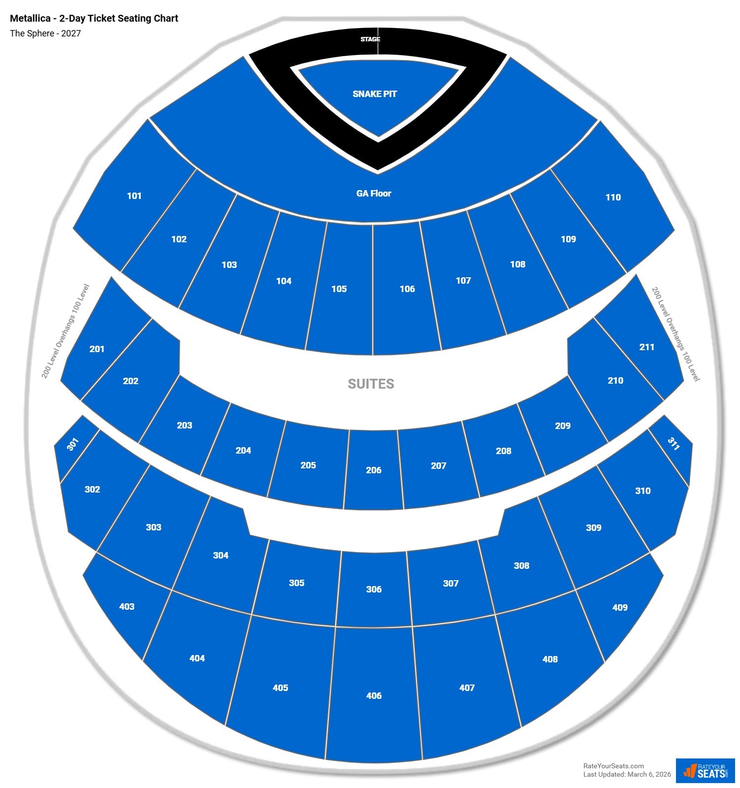 Metallica - 2-Day Pass seating chart The Sphere