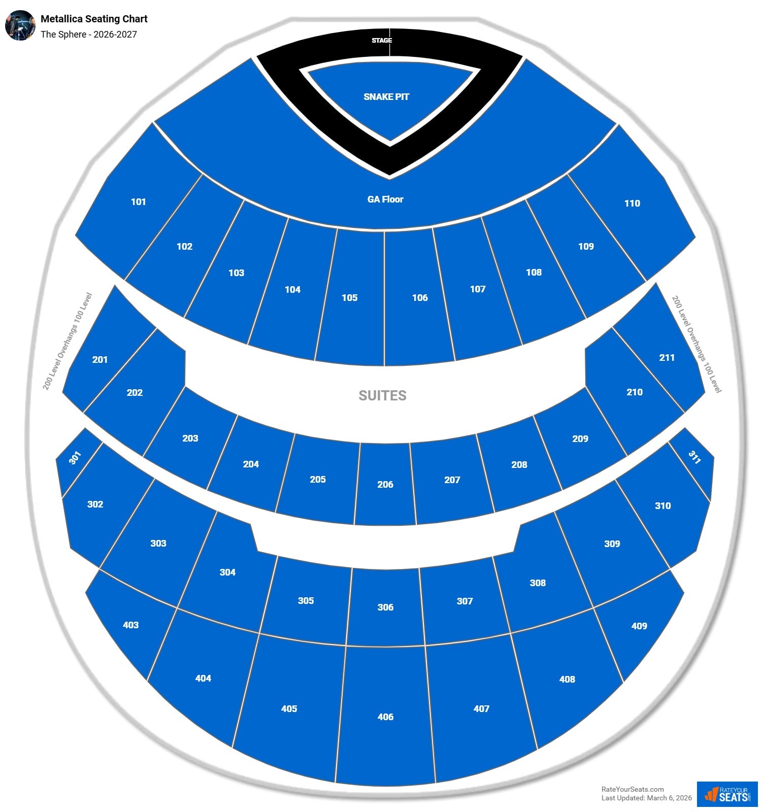Metallica seating chart The Sphere