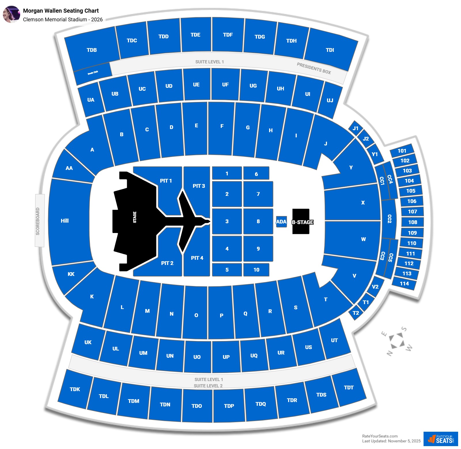 Morgan Wallen seating chart Clemson Memorial Stadium