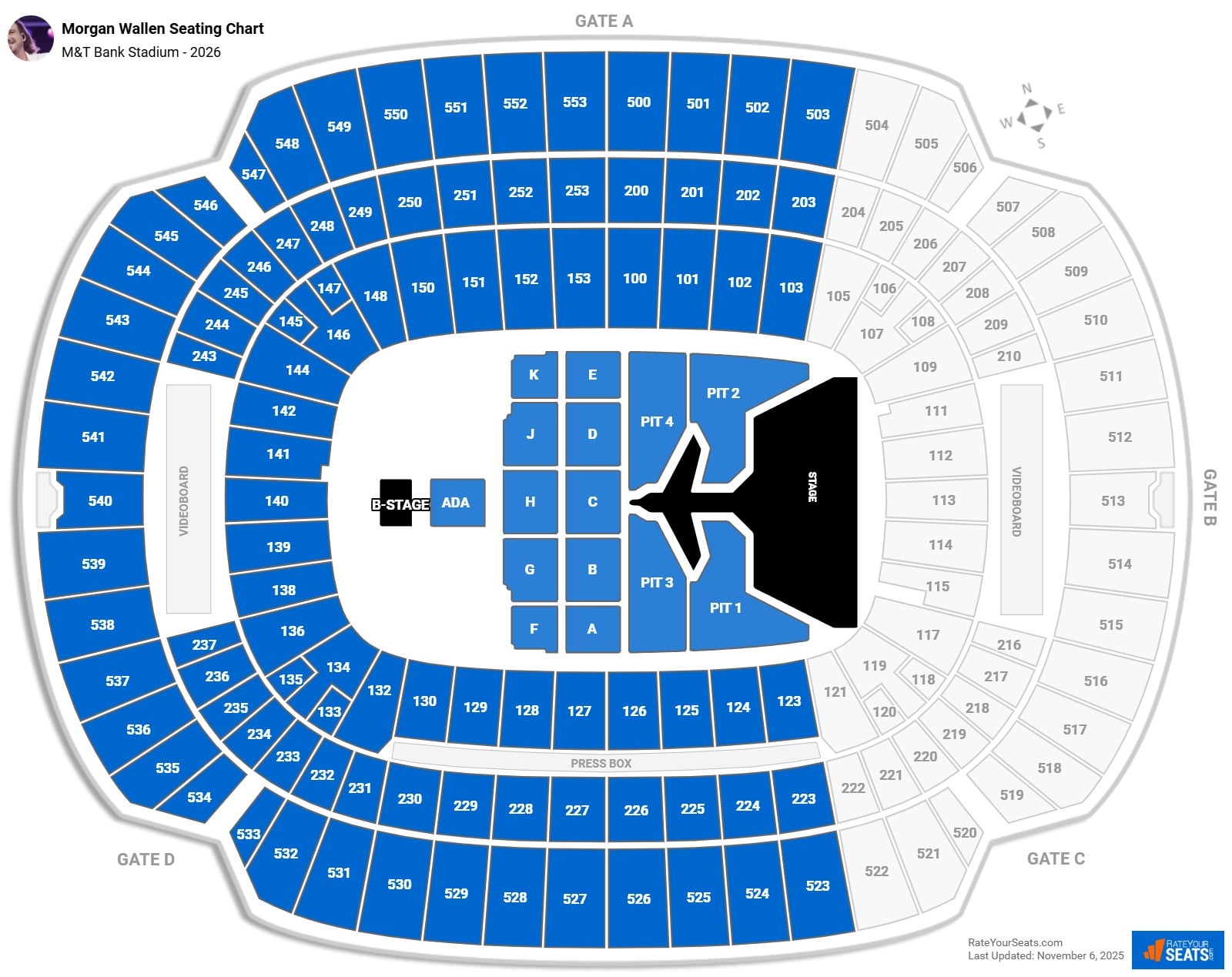 Morgan Wallen seating chart M&T Bank Stadium