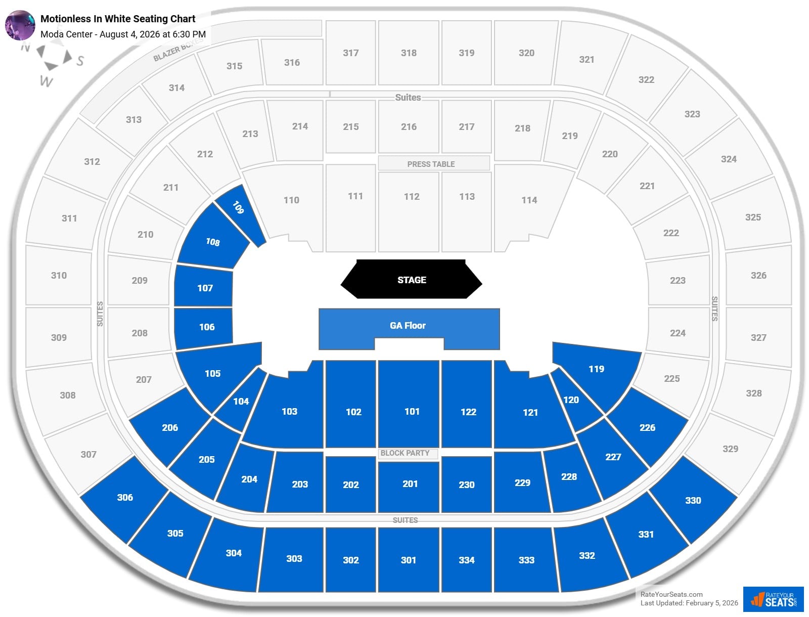 Motionless In White seating chart Moda Center