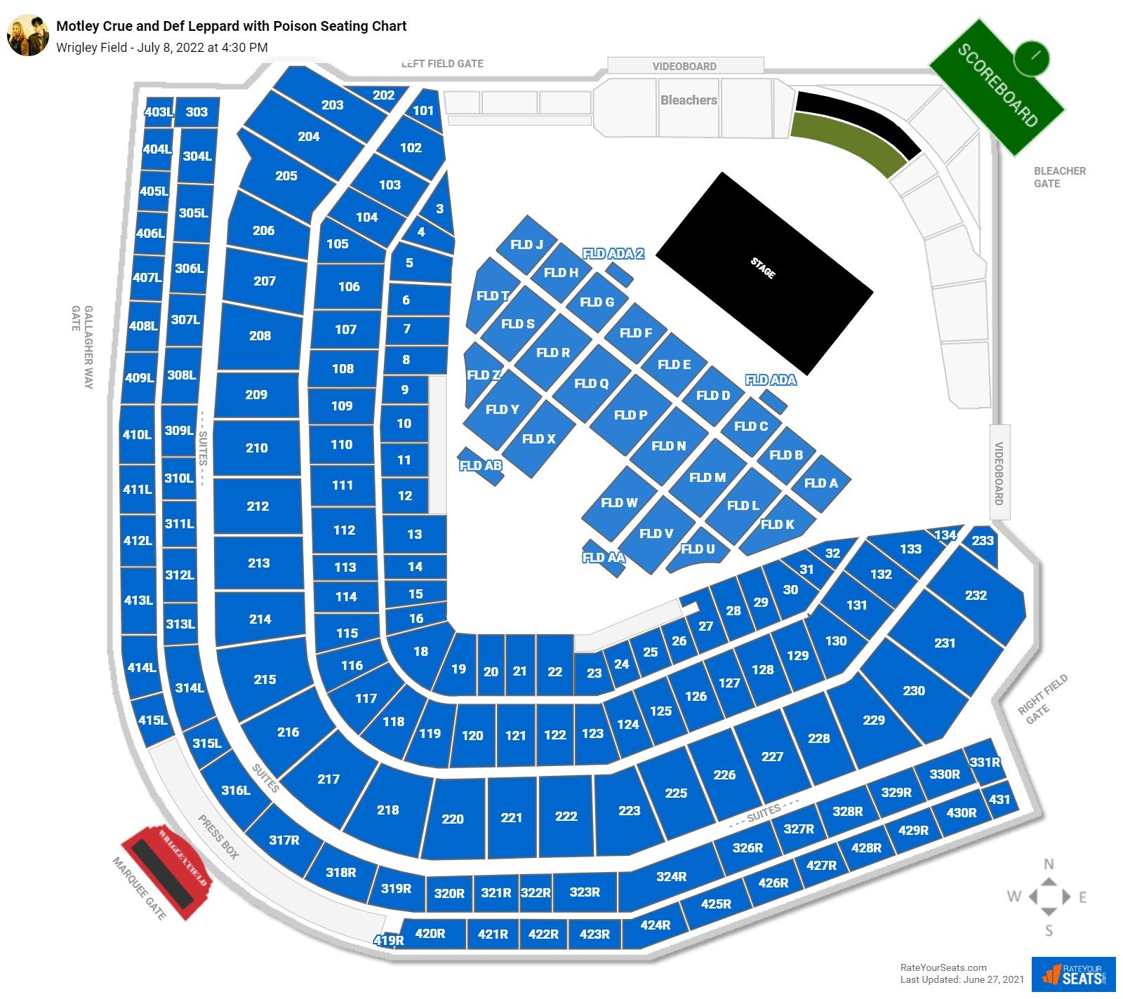 Wrigley Field Seating Charts for Concerts
