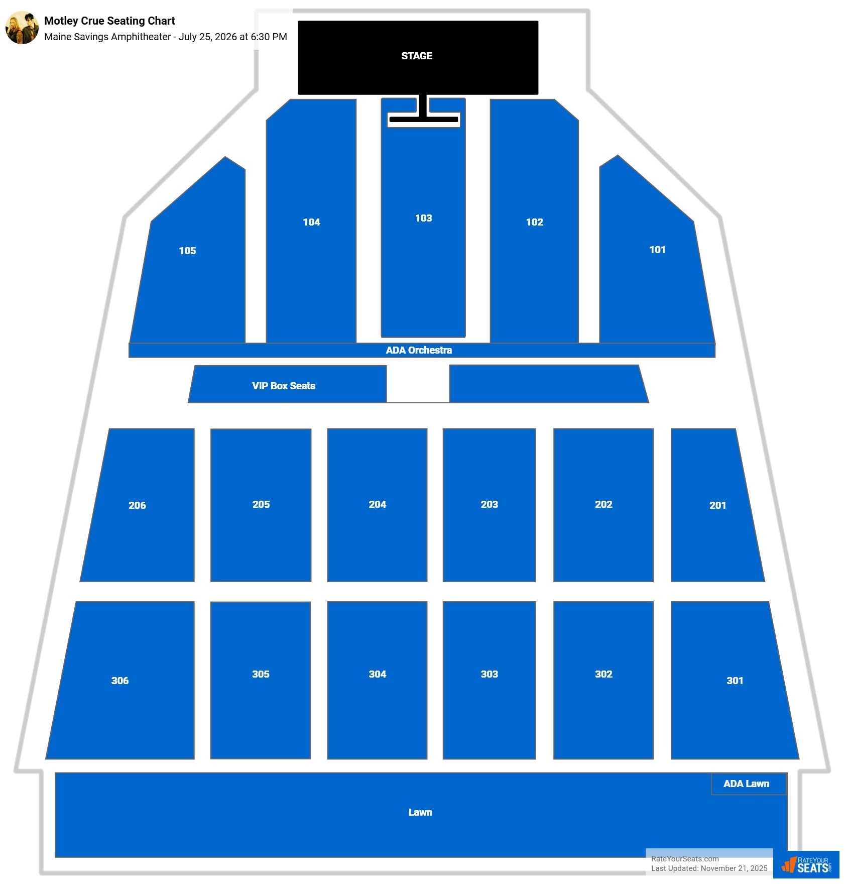 Motley Crue seating chart Maine Savings Amphitheater