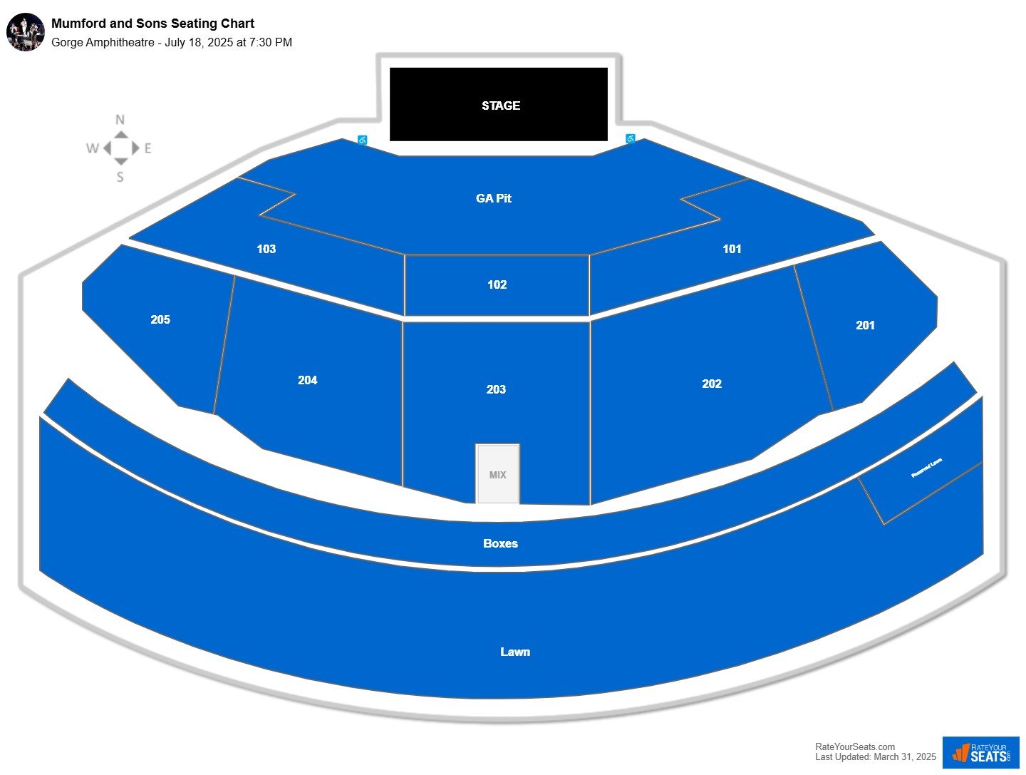 Mumford and Sons seating chart Gorge Amphitheatre