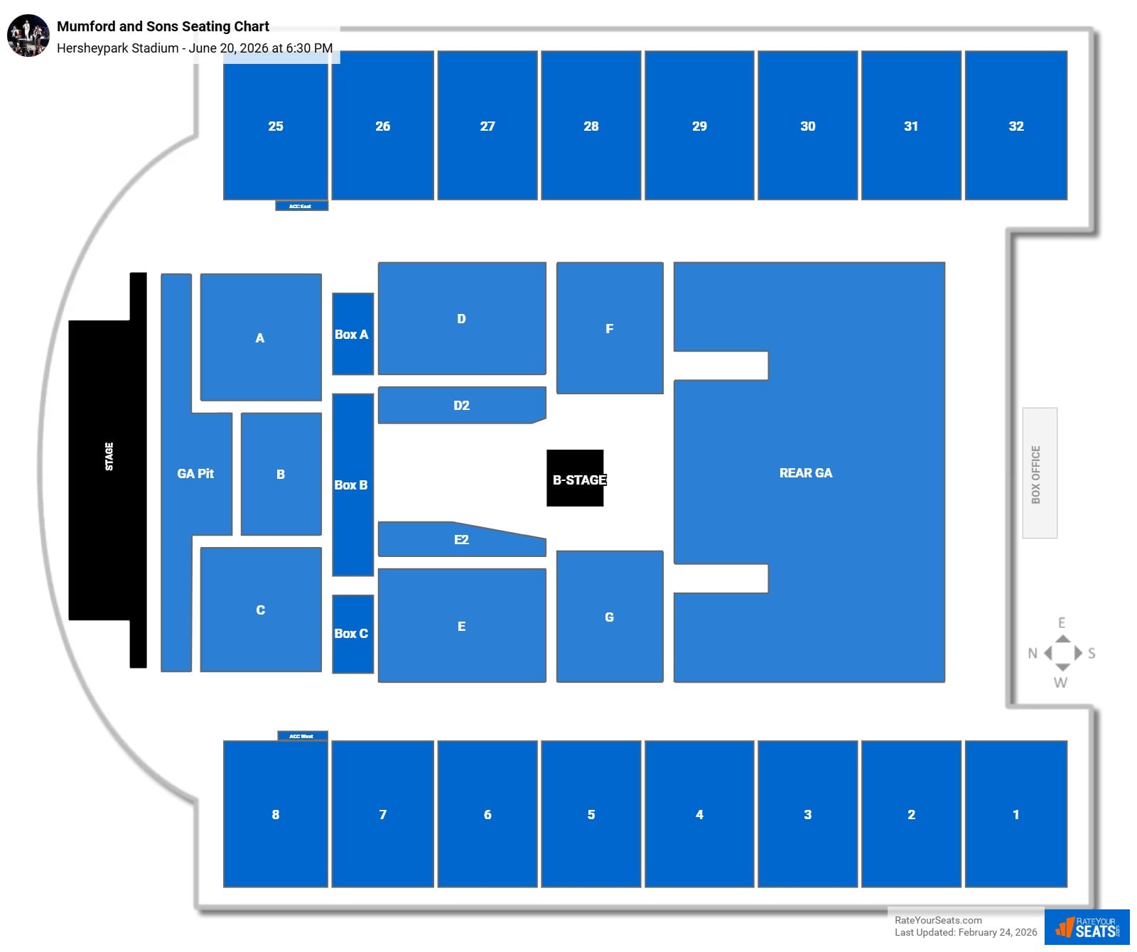 Mumford and Sons seating chart Hersheypark Stadium