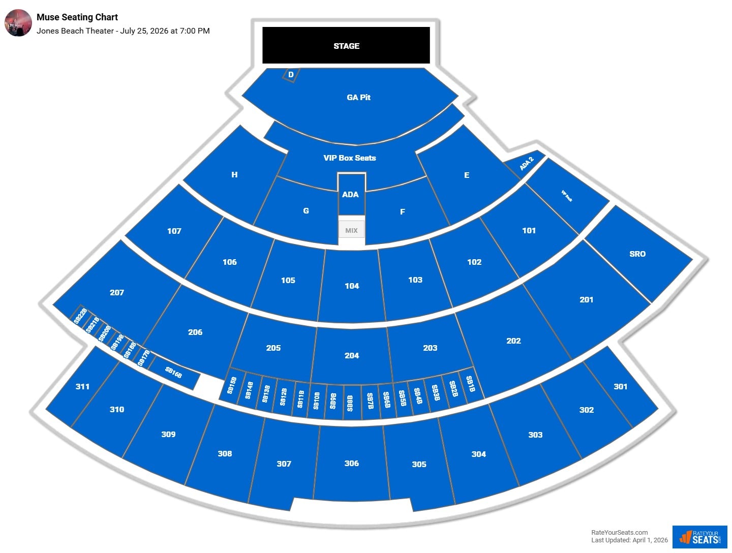 Muse seating chart Jones Beach Theater