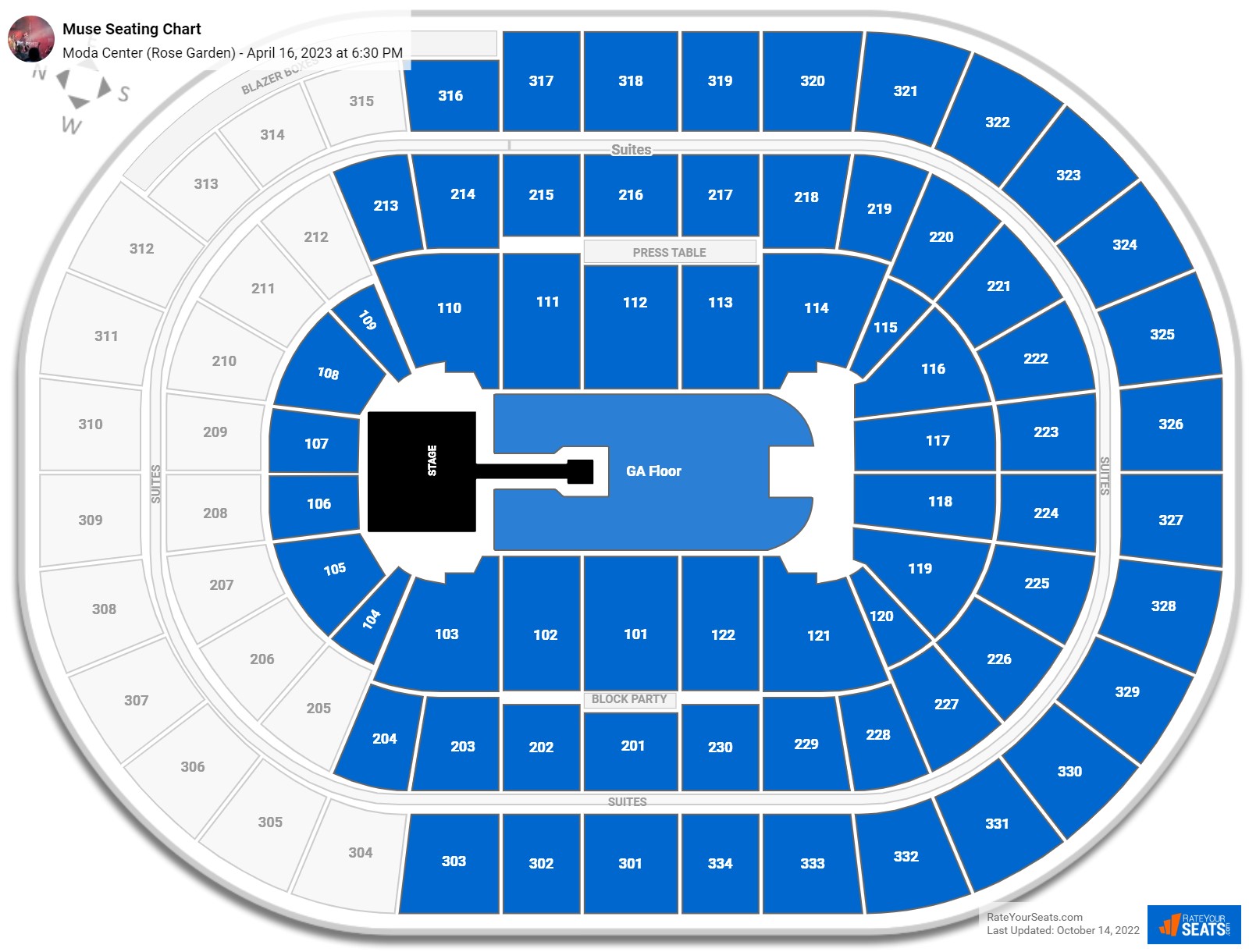 Moda Center Concert Seating Chart