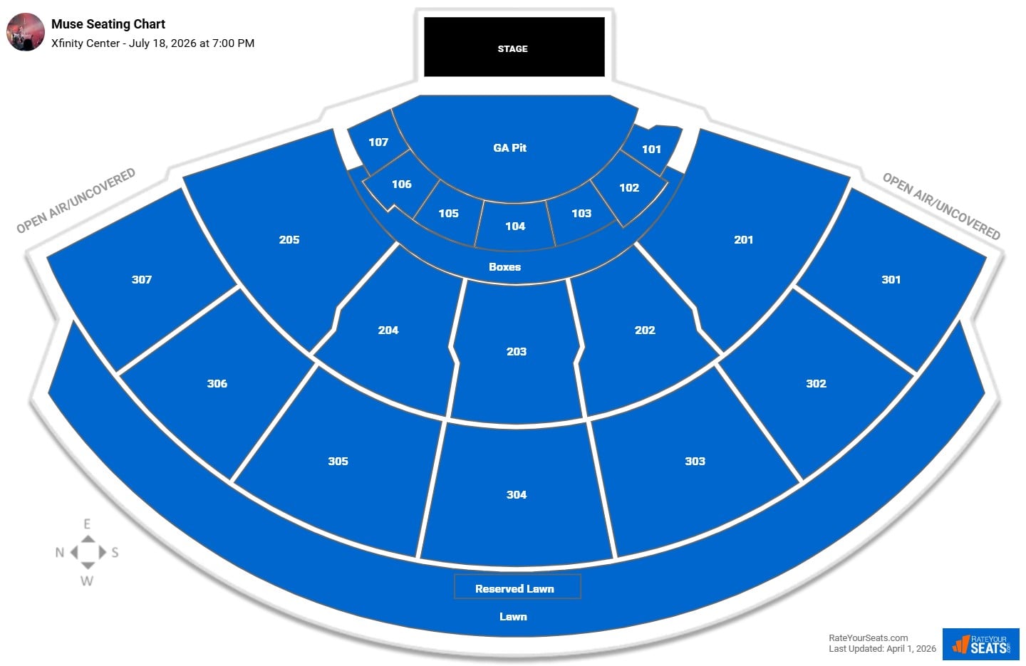 Muse seating chart Xfinity Center (Mansfield)