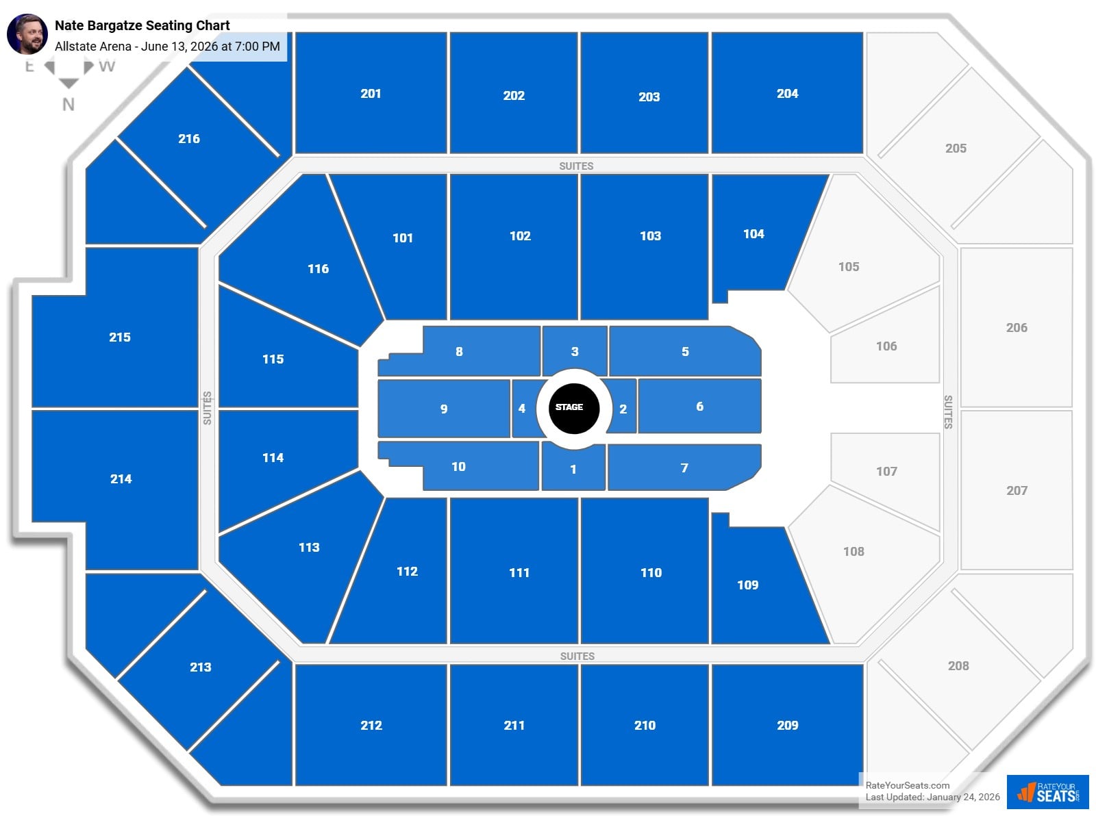 Nate Bargatze seating chart Allstate Arena