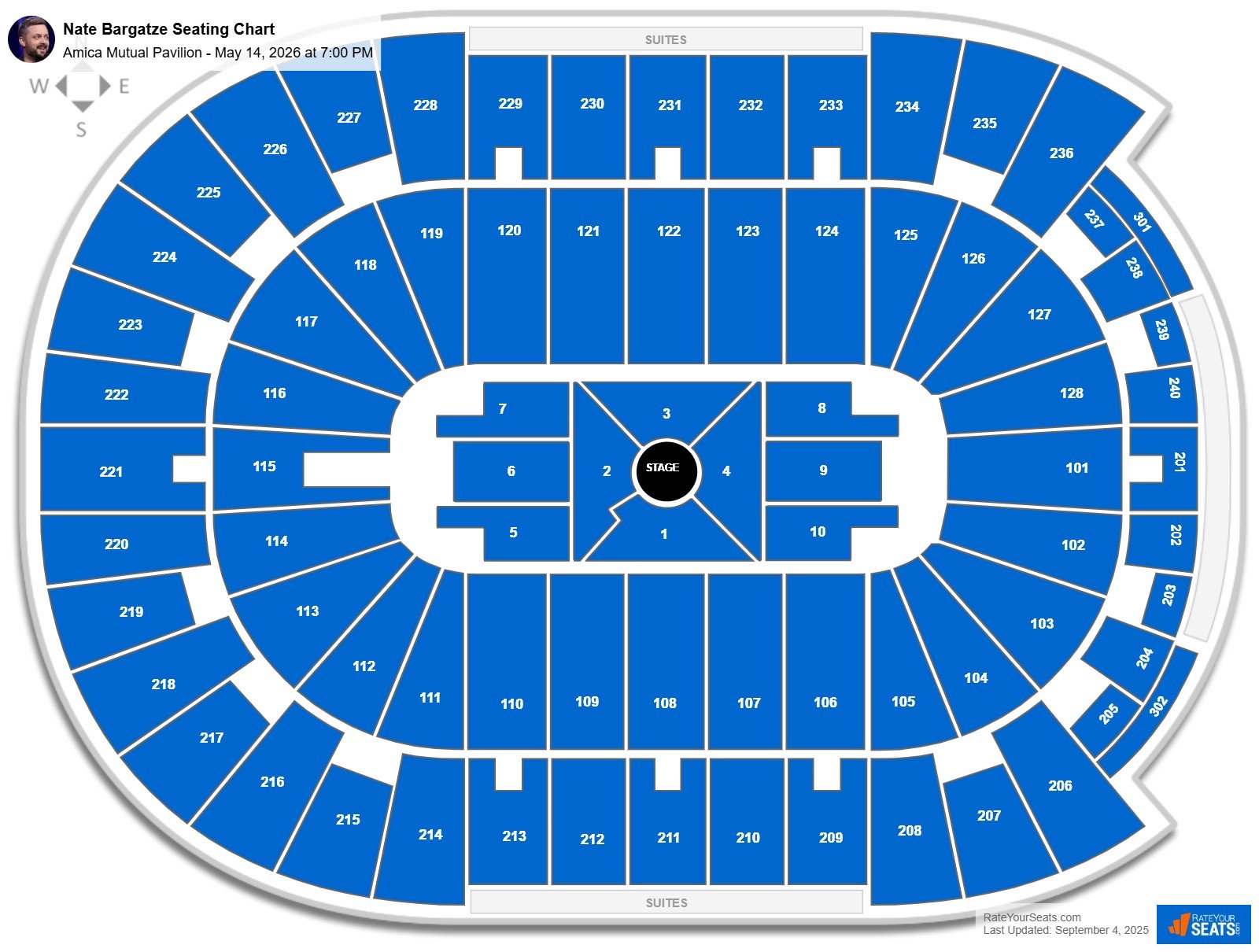 Nate Bargatze seating chart Amica Mutual Pavilion