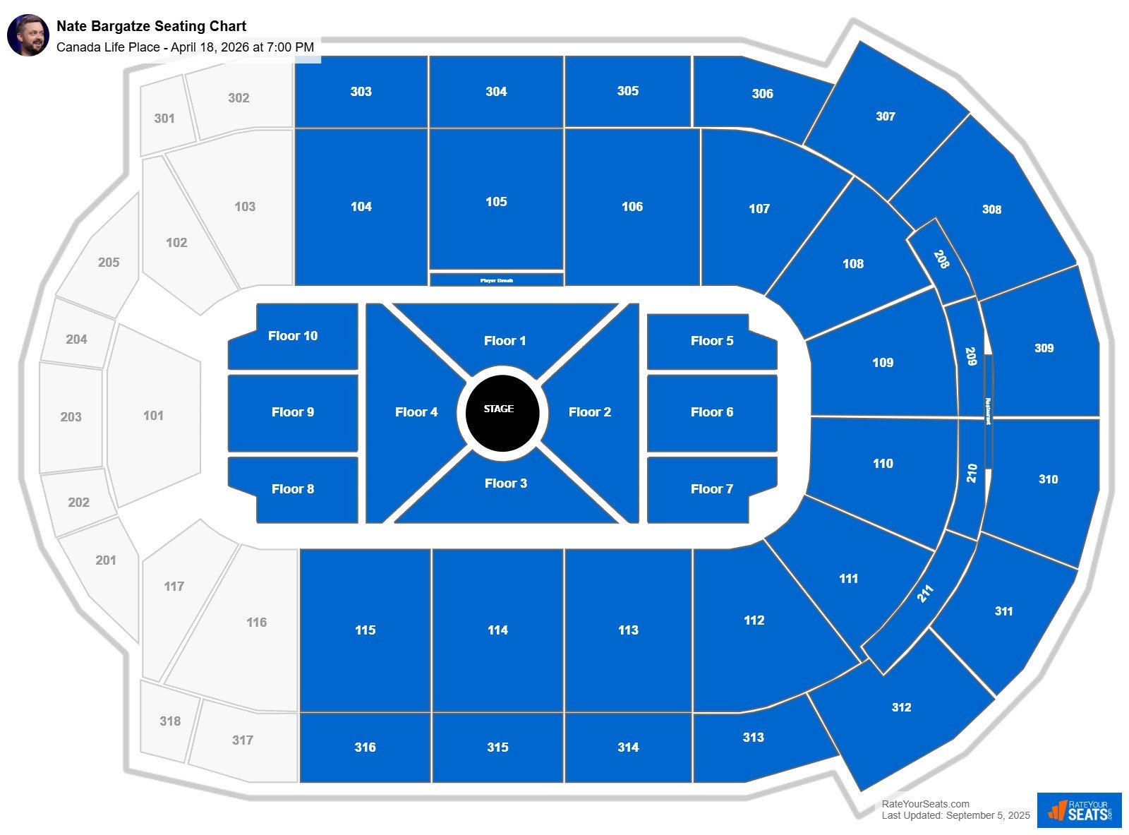 Nate Bargatze seating chart Canada Life Place
