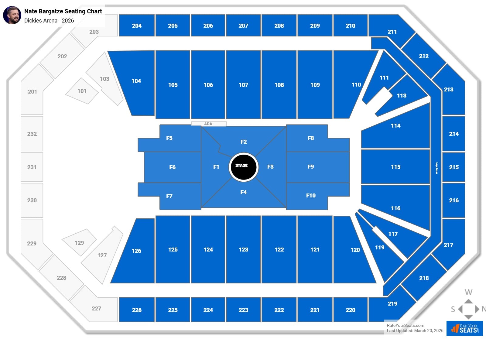 Nate Bargatze seating chart Dickies Arena