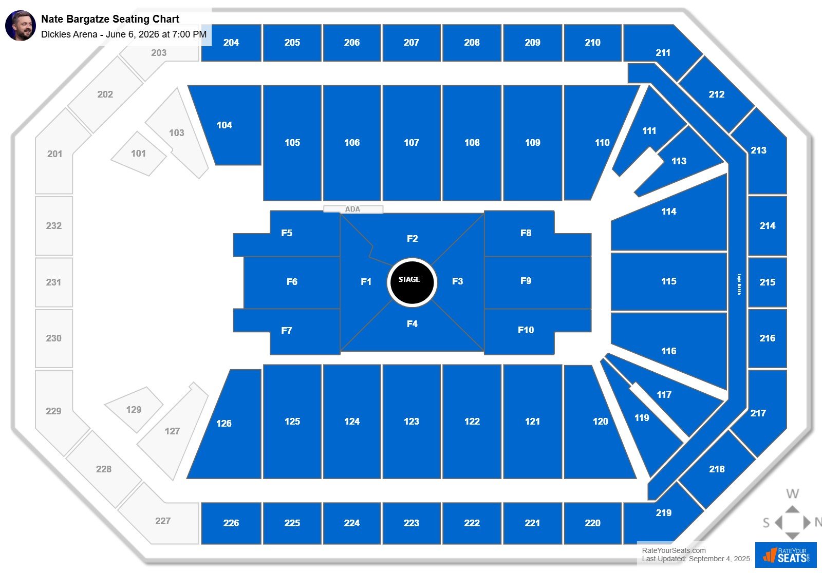Nate Bargatze seating chart Dickies Arena