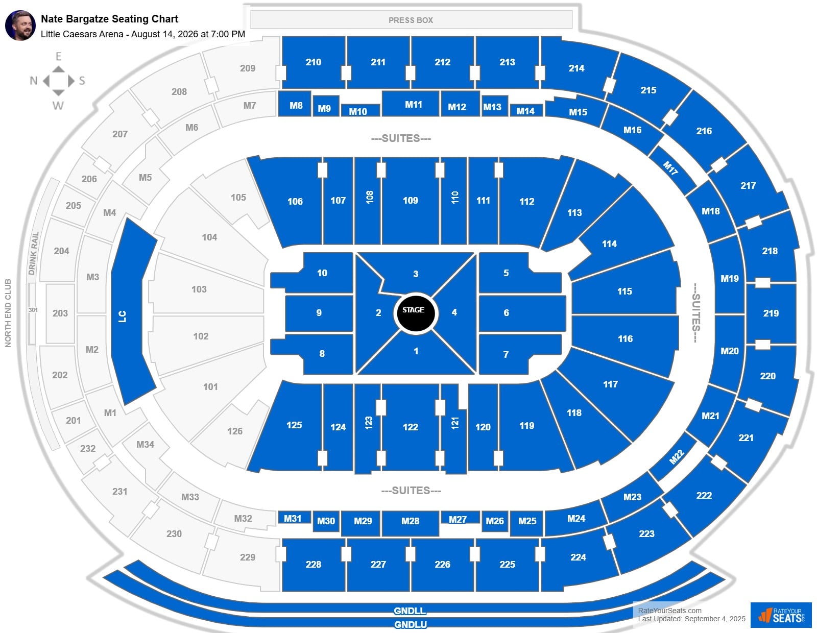 Nate Bargatze seating chart Little Caesars Arena