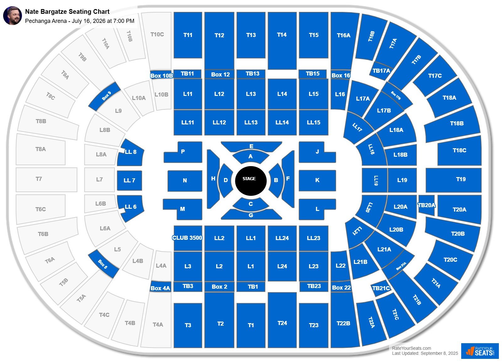 Nate Bargatze seating chart Pechanga Arena