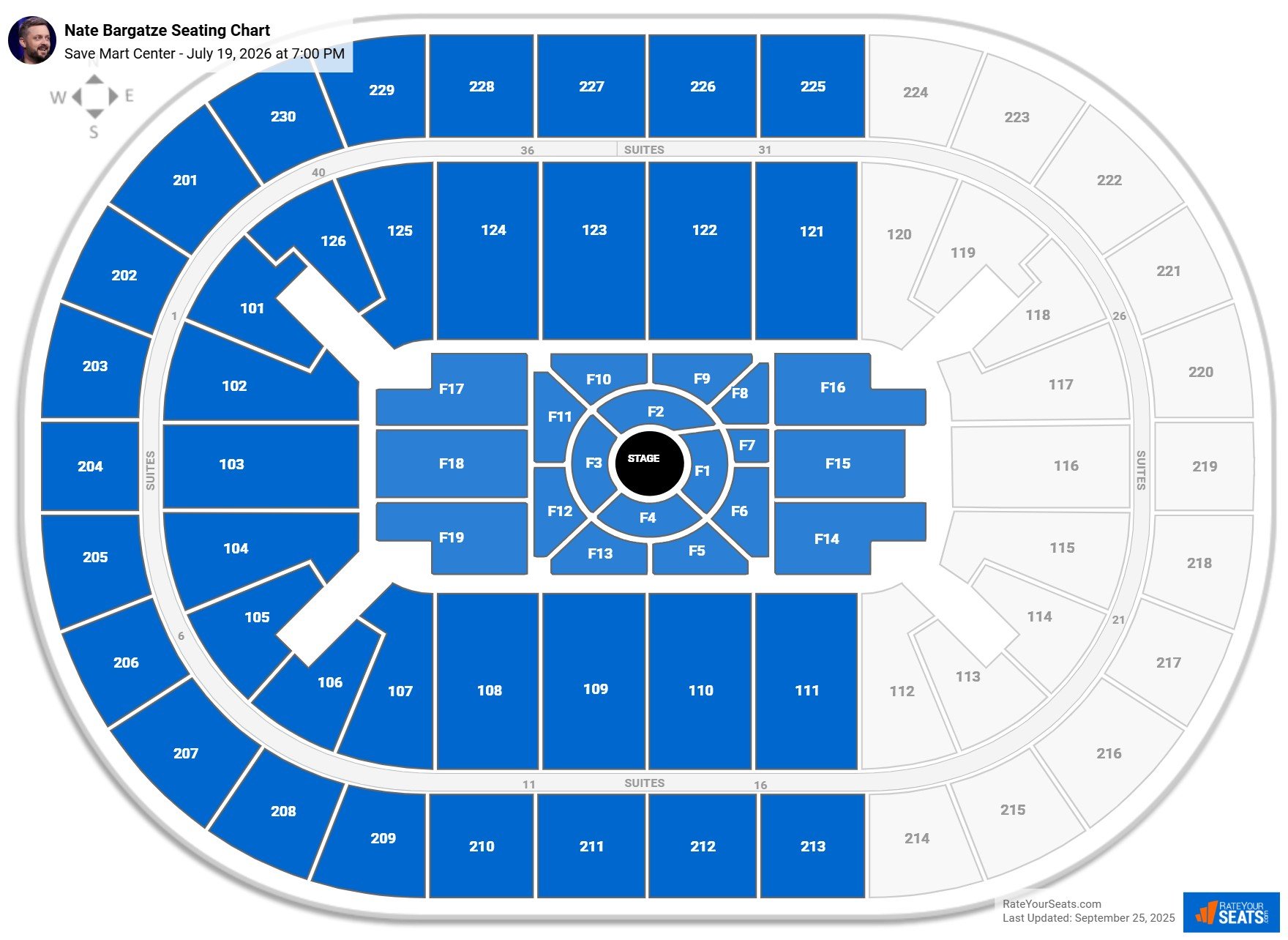 Nate Bargatze seating chart Save Mart Center