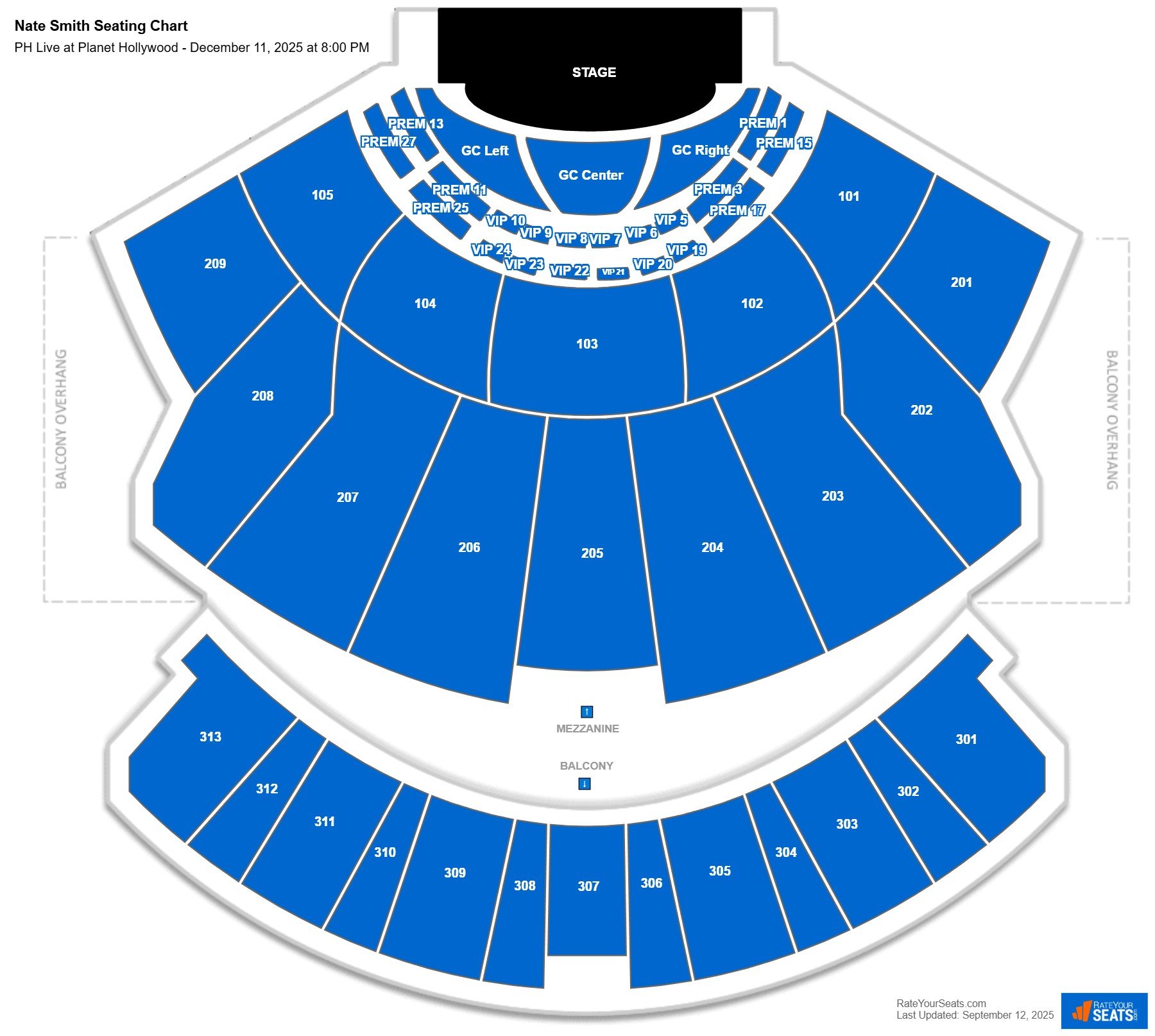 Nate Smith seating chart PH Live at Planet Hollywood