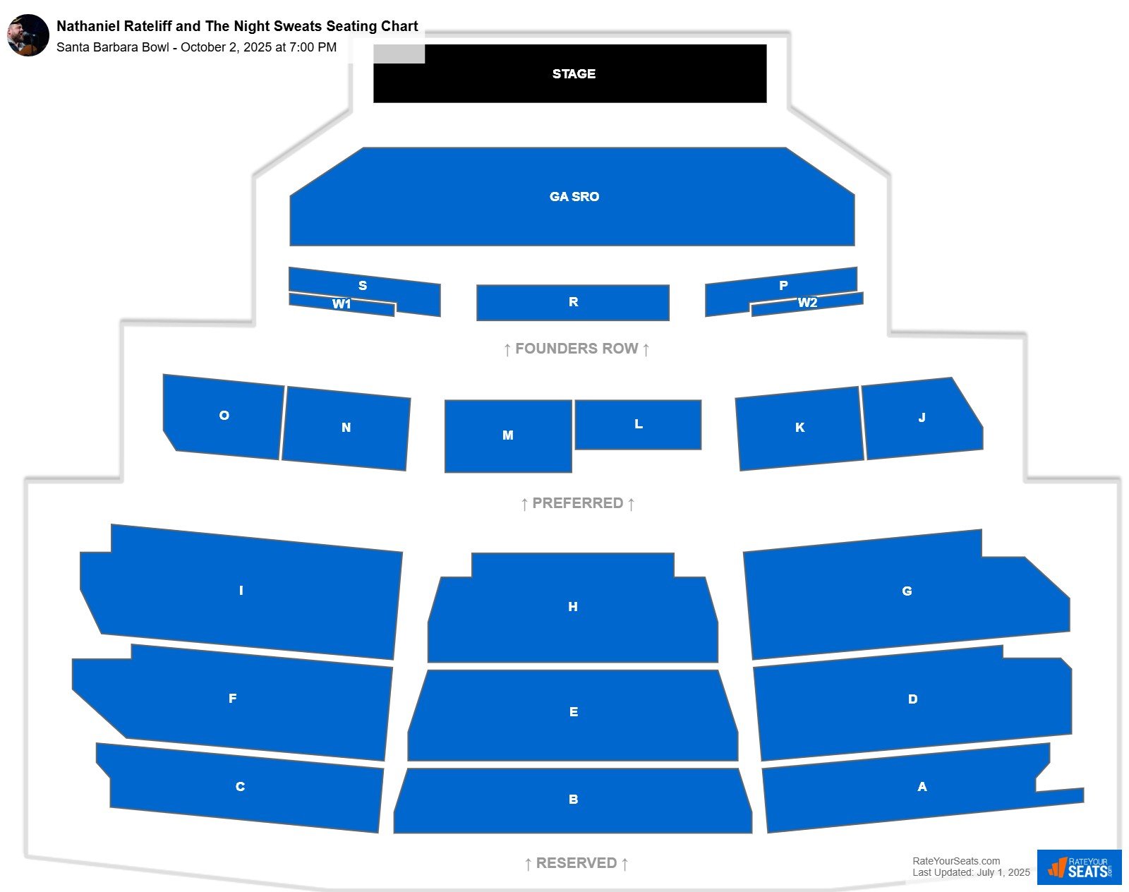 Nathaniel Rateliff and The Night Sweats seating chart Santa Barbara Bowl