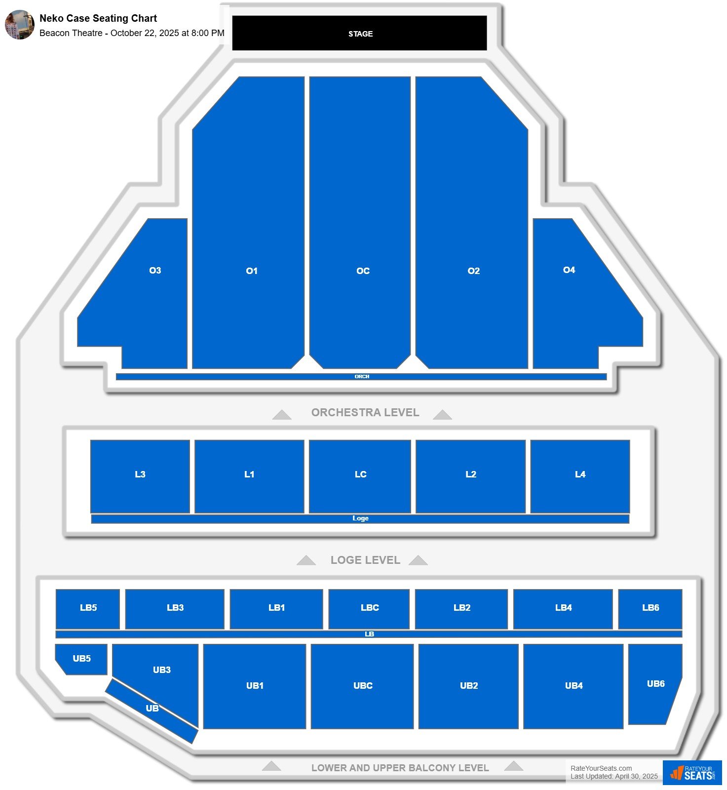 Neko Case seating chart Beacon Theatre