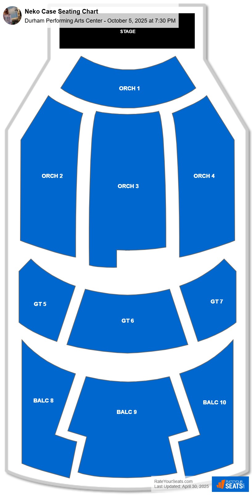 Neko Case seating chart Durham Performing Arts Center
