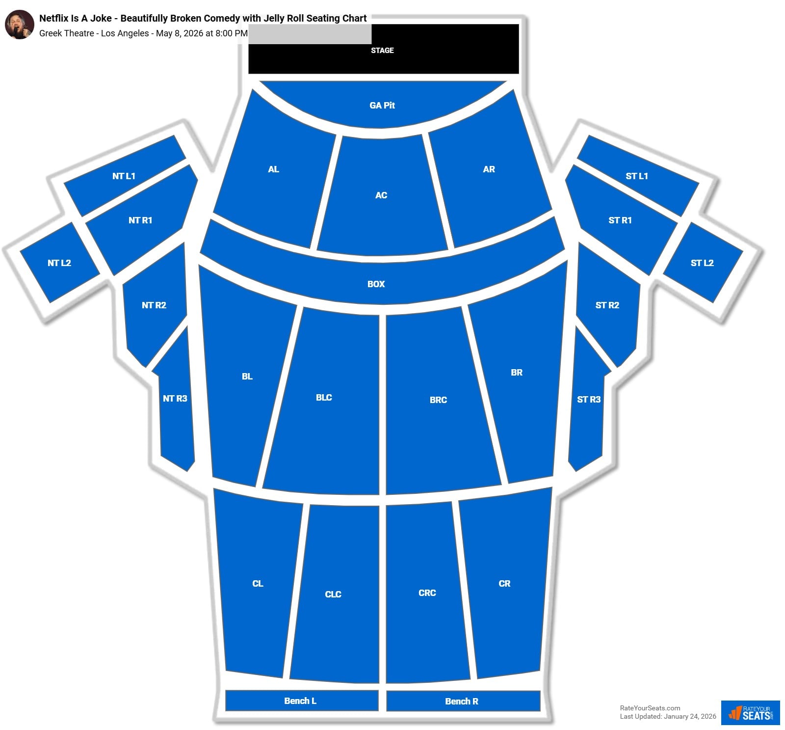 Netflix Is A Joke - Beautifully Broken Comedy with Jelly Roll seating chart Greek Theatre - Los Angeles