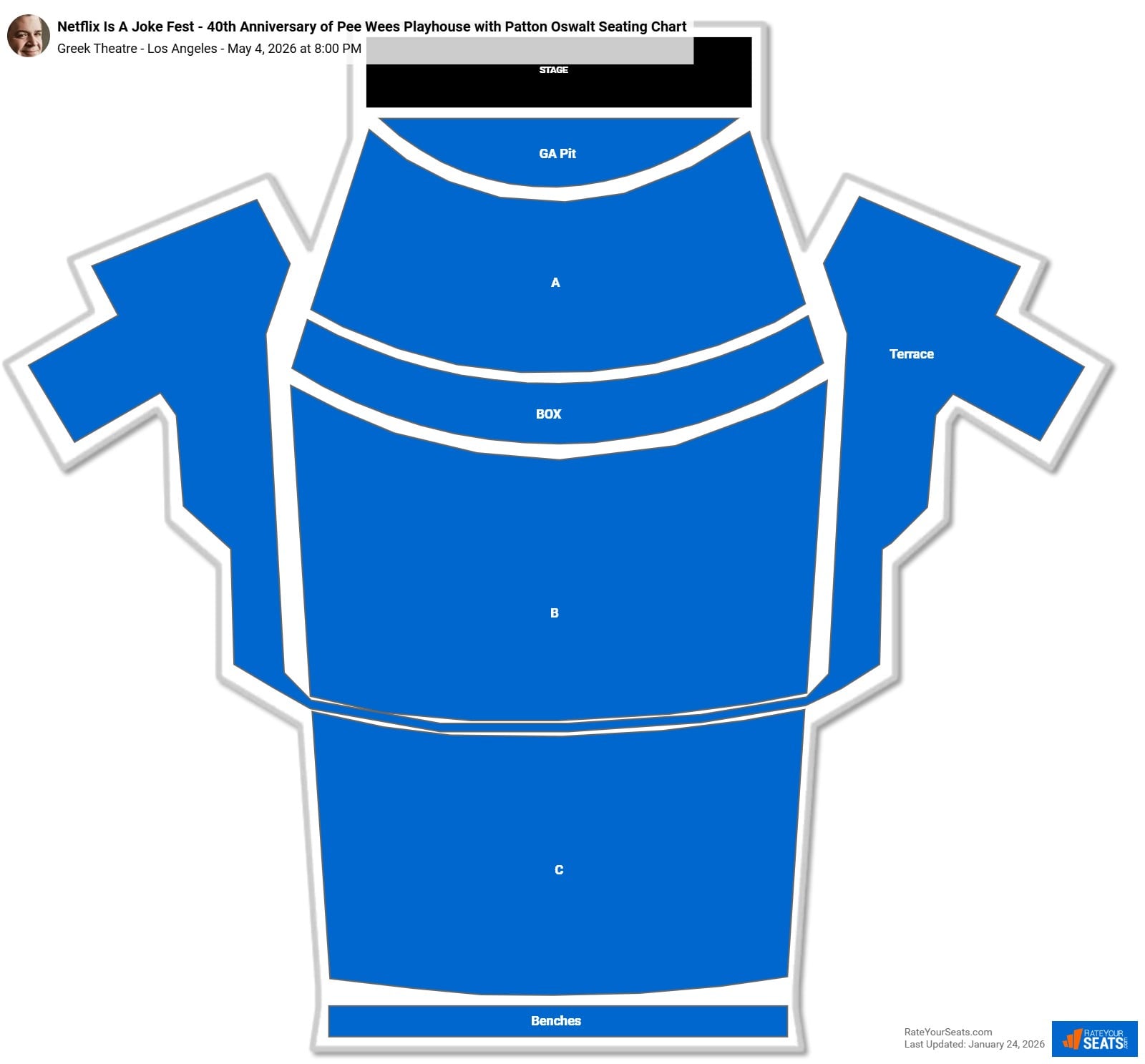 Netflix Is A Joke Fest - 40th Anniversary of Pee Wees Playhouse with Patton Oswalt seating chart Greek Theatre - Los Angeles