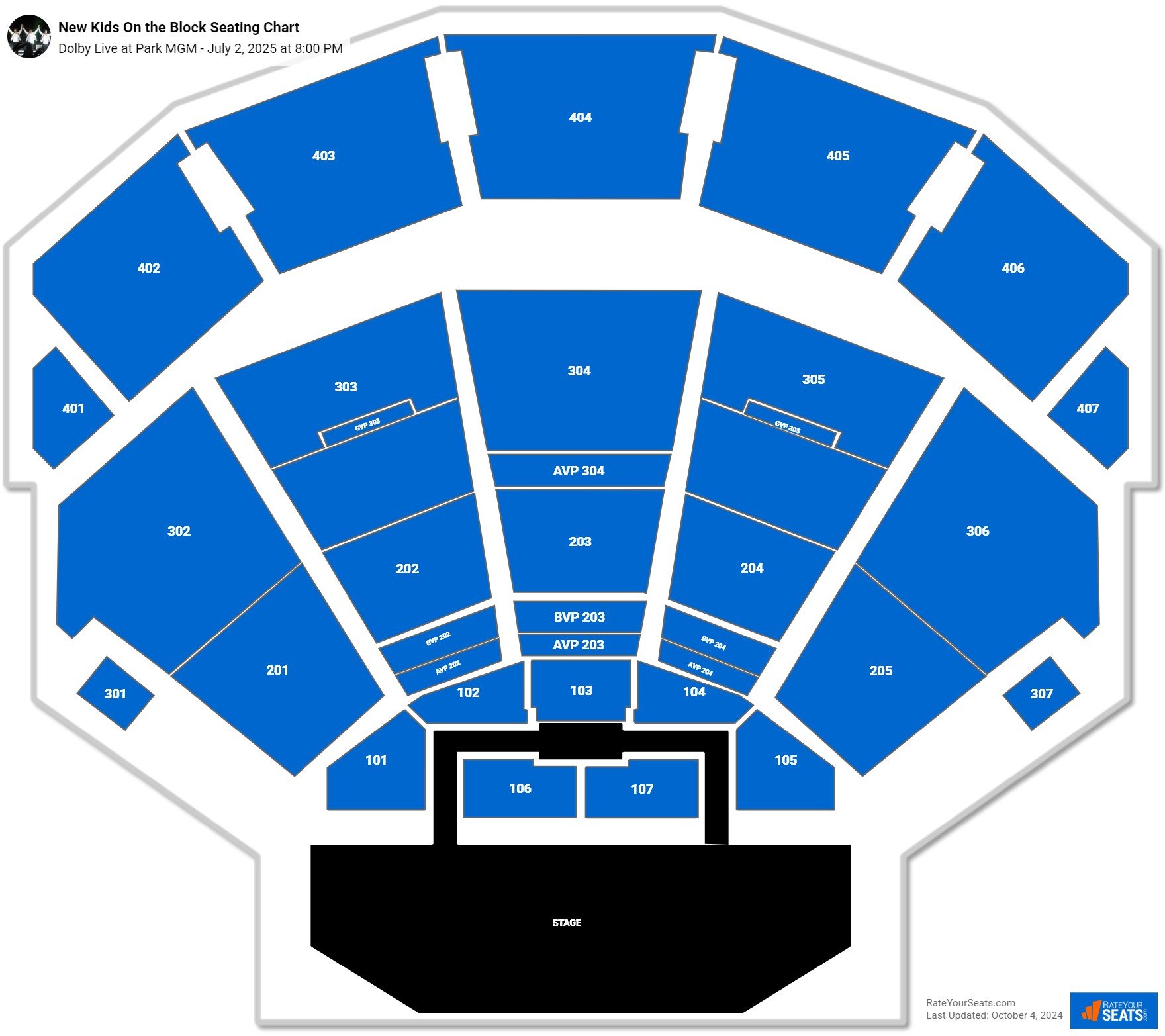 New Kids On the Block seating chart Dolby Live at Park MGM