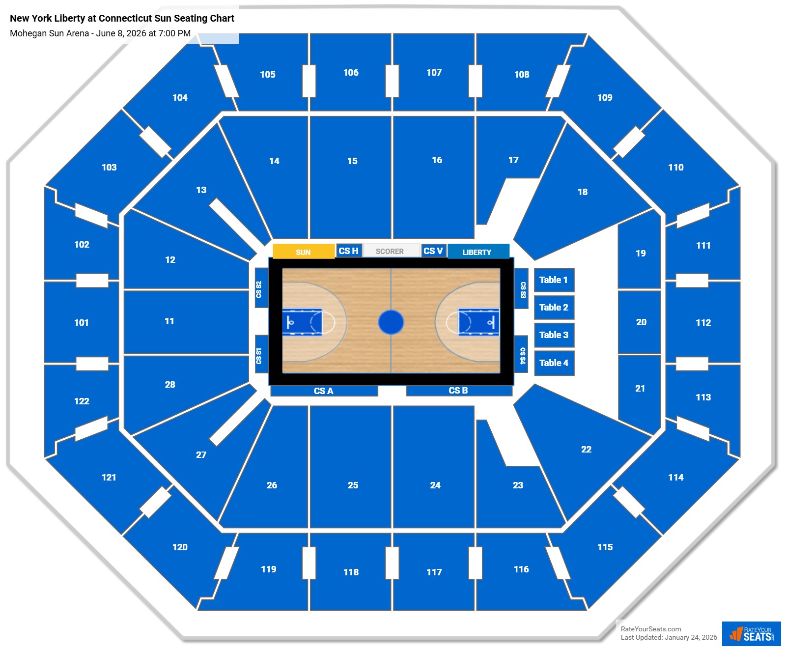 New York Liberty at Connecticut Sun seating chart Mohegan Sun Arena
