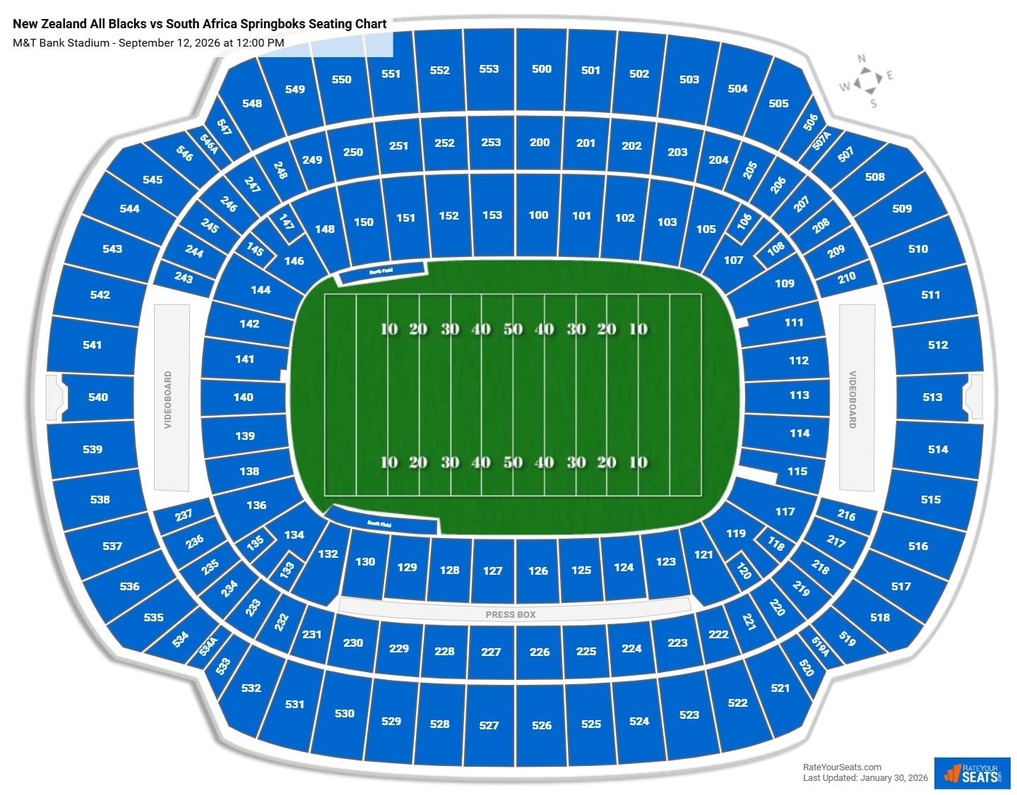 New Zealand All Blacks vs South Africa Springboks seating chart M&T Bank Stadium