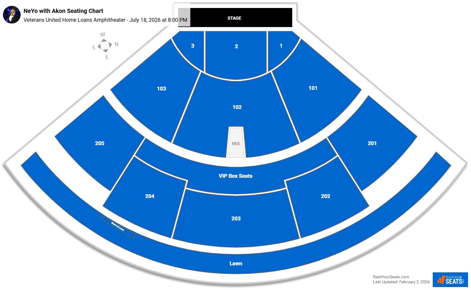 NeYo with Akon seating chart Veterans United Home Loans Amphitheater