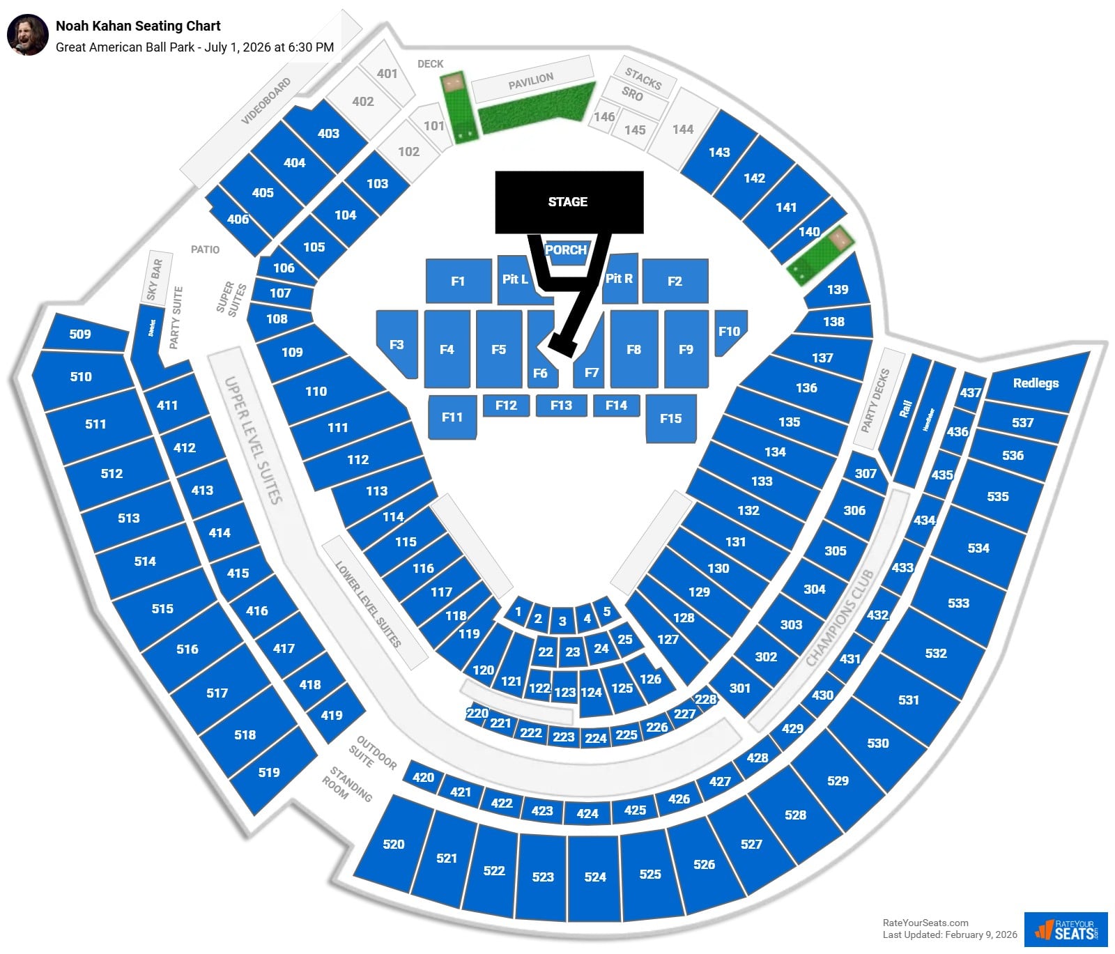 Noah Kahan seating chart Great American Ball Park