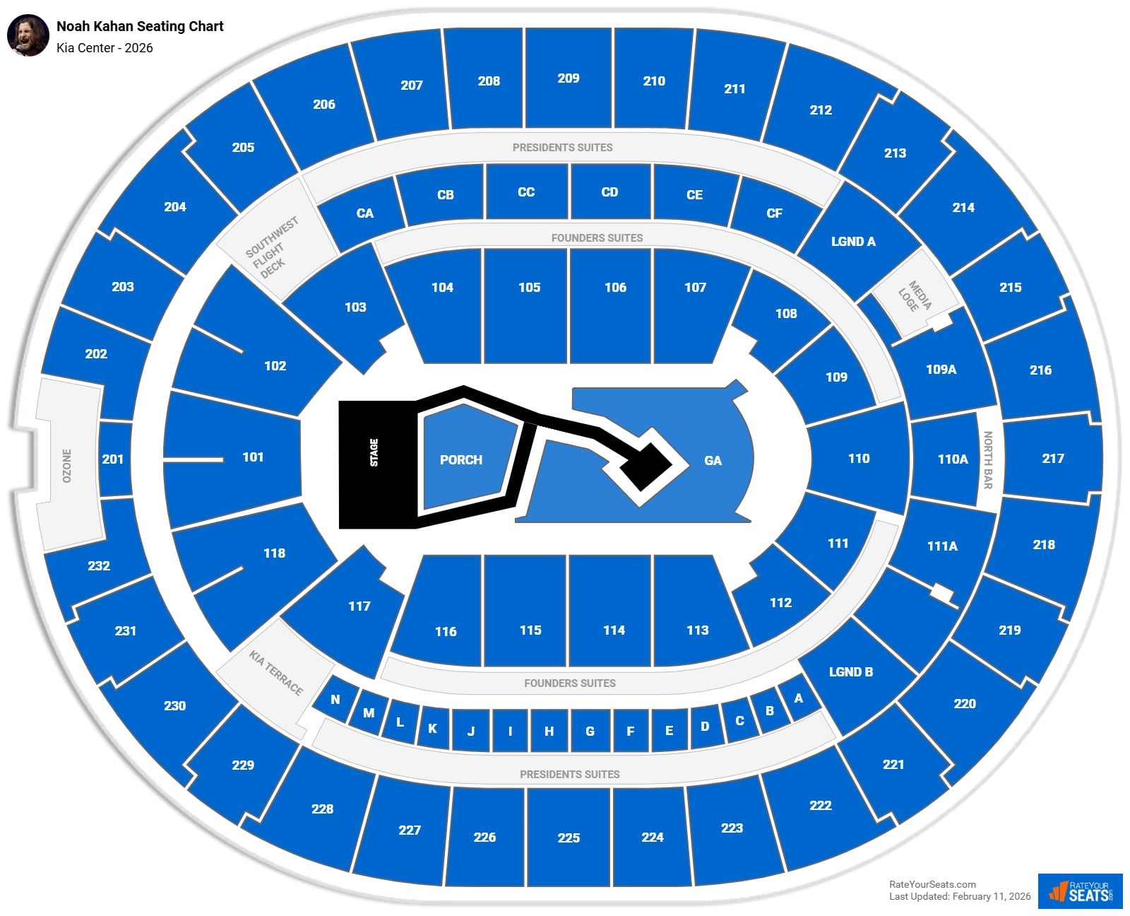 Noah Kahan seating chart Kia Center