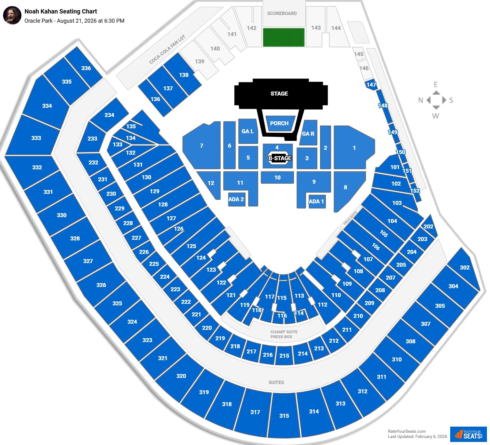 Noah Kahan seating chart Oracle Park