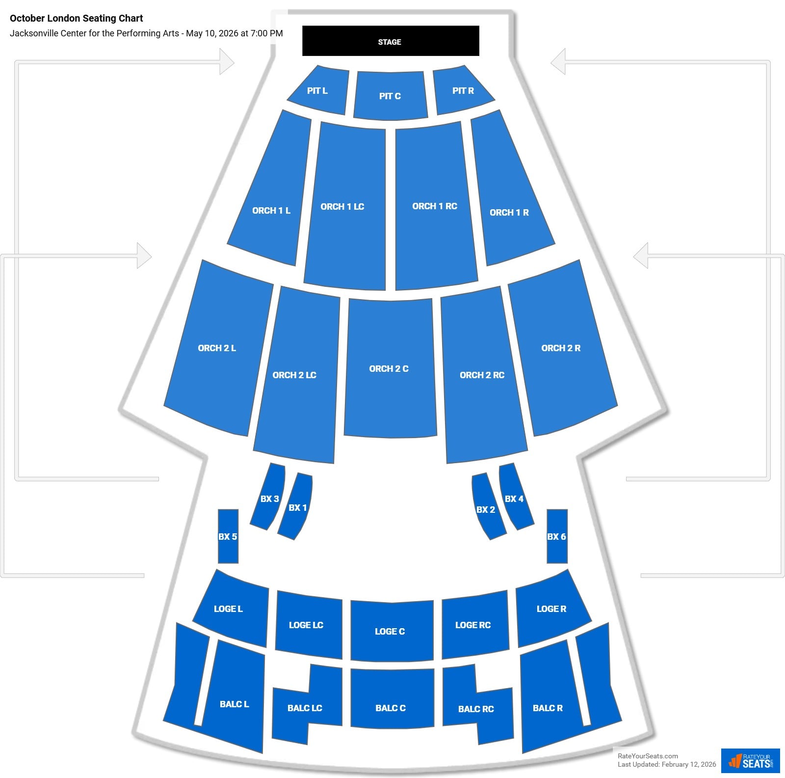 October London seating chart Jacksonville Center for the Performing Arts (Moran)