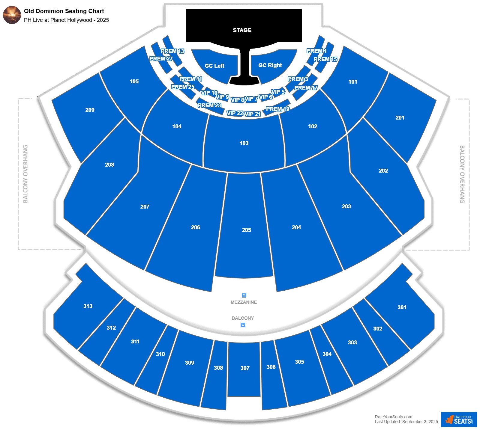 Old Dominion seating chart PH Live at Planet Hollywood