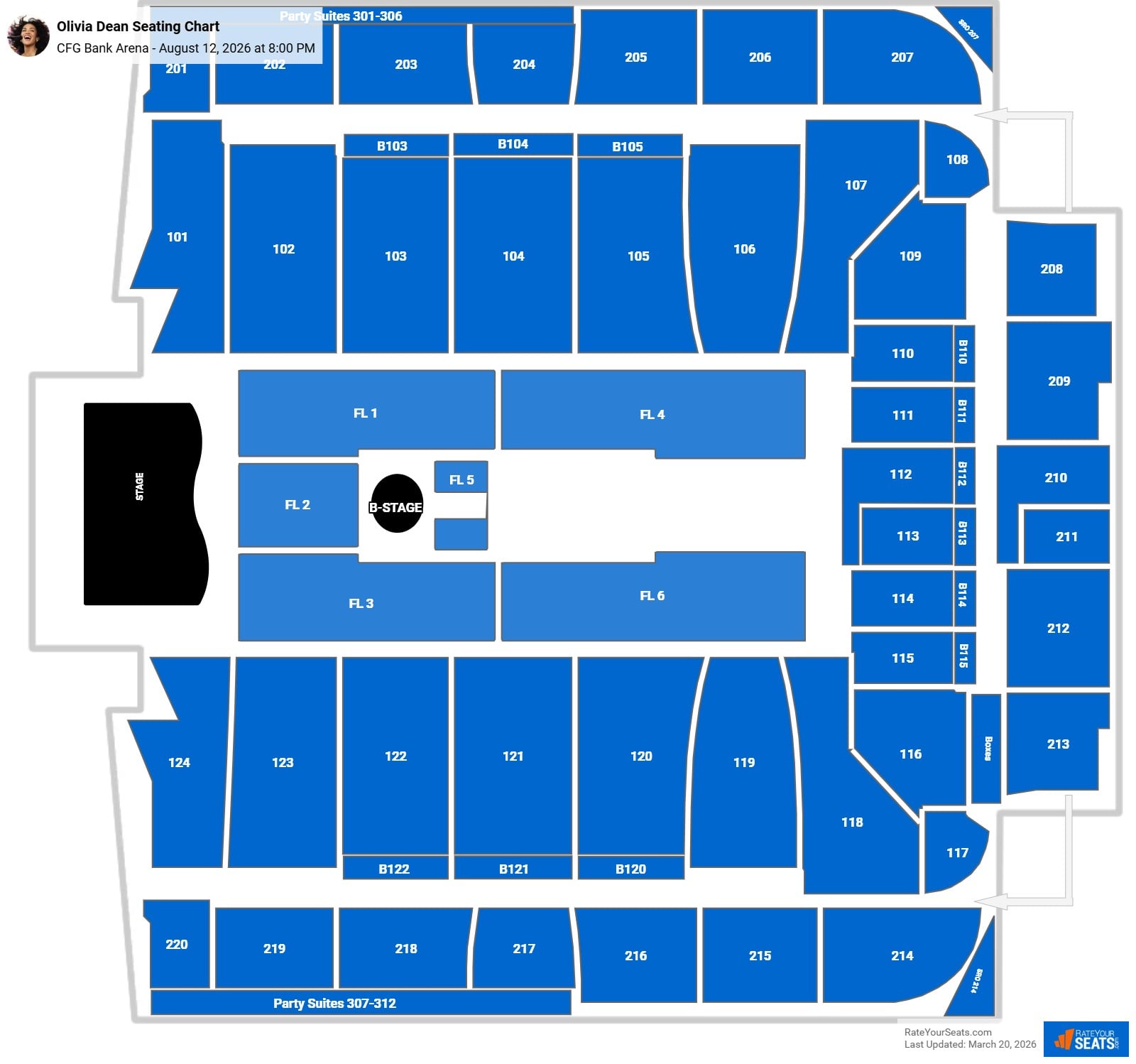 Olivia Dean seating chart CFG Bank Arena