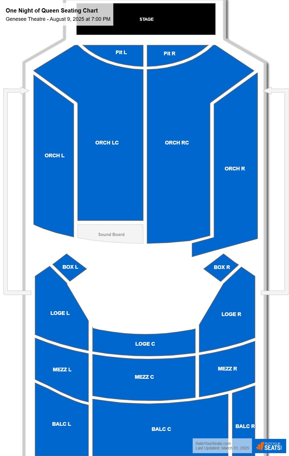 One Night of Queen seating chart Genesee Theatre