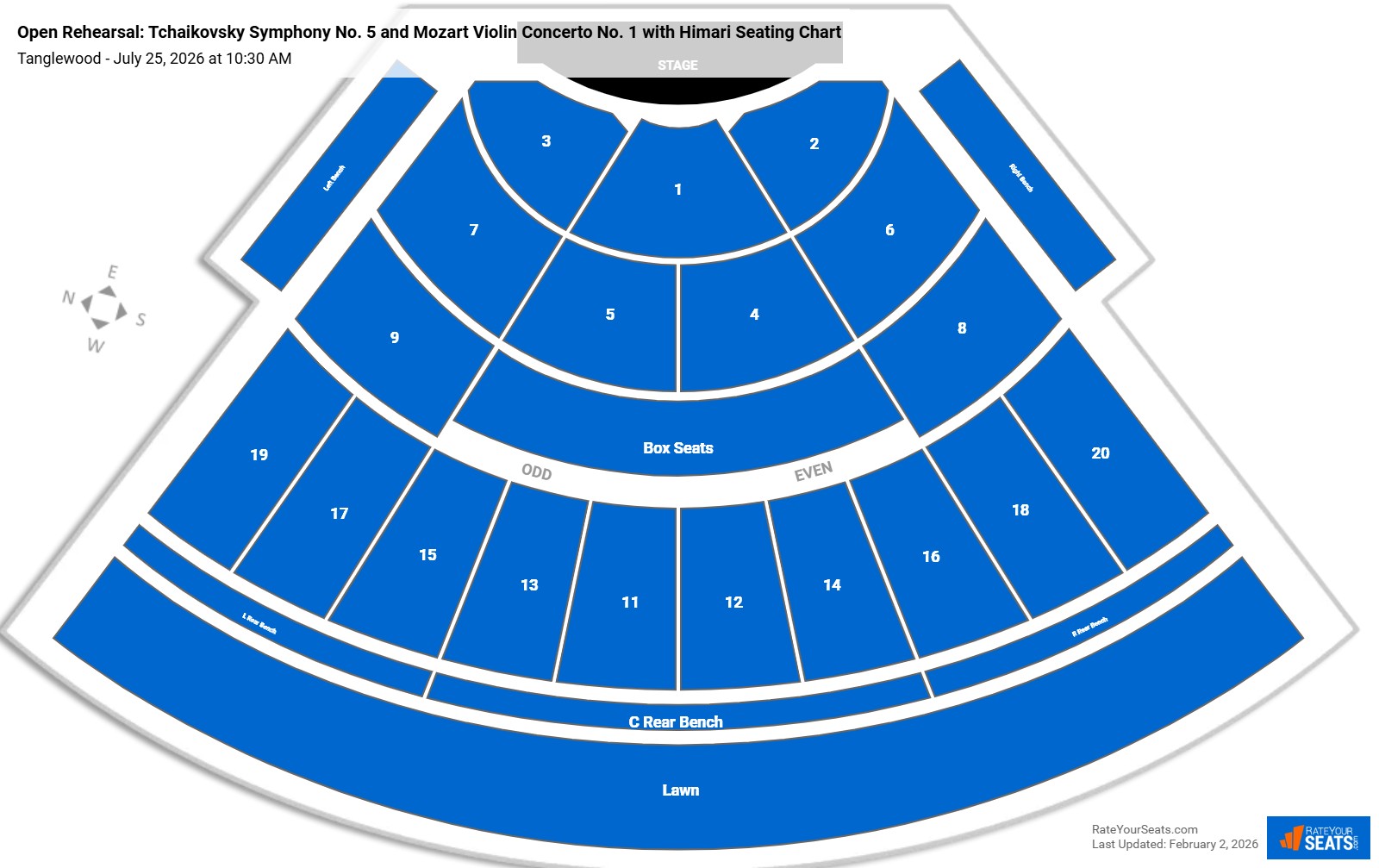 Open Rehearsal: Tchaikovsky Symphony No. 5 and Mozart Violin Concerto No. 1 with Himari seating chart Tanglewood
