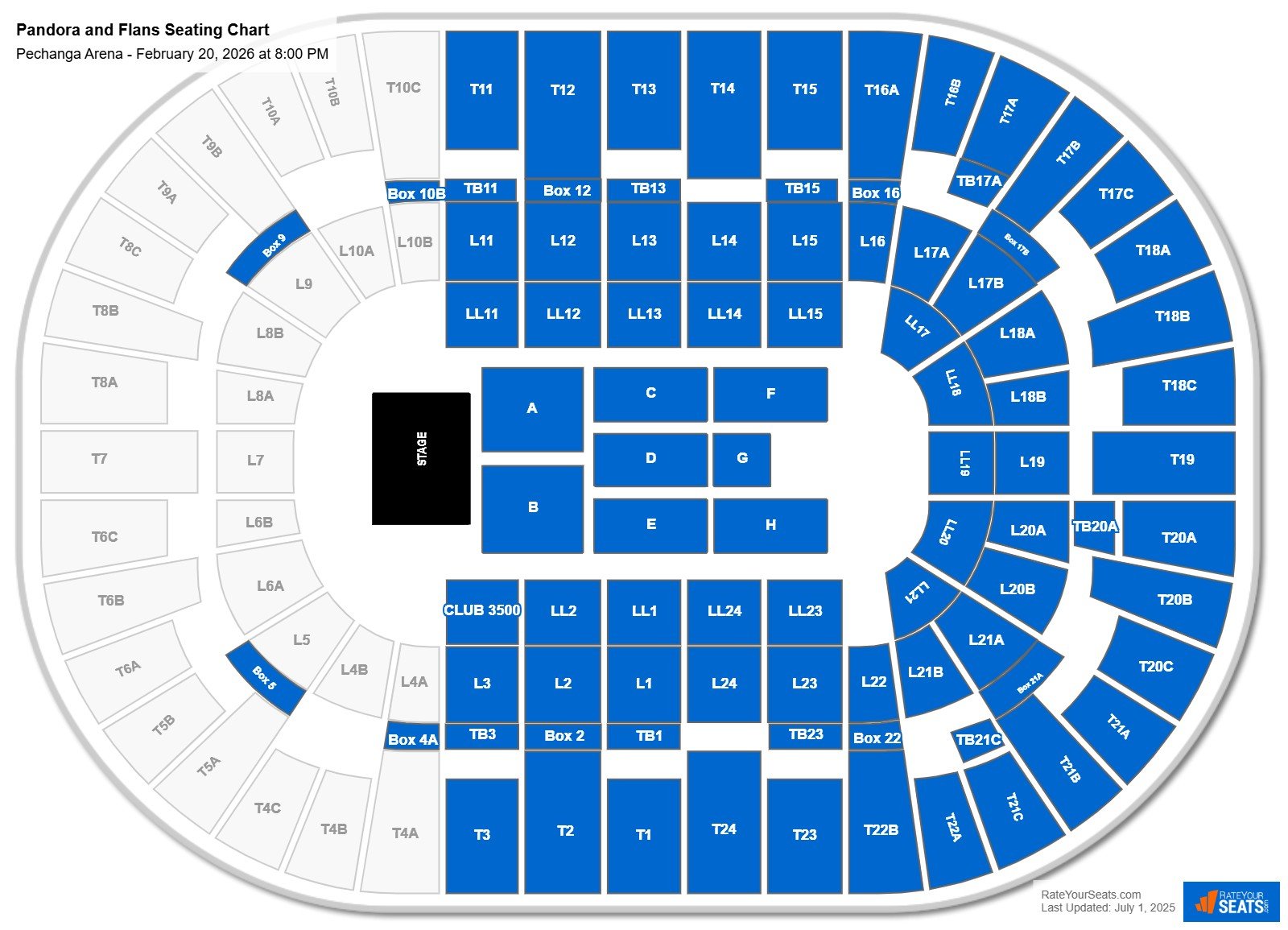 Pandora and Flans seating chart Pechanga Arena