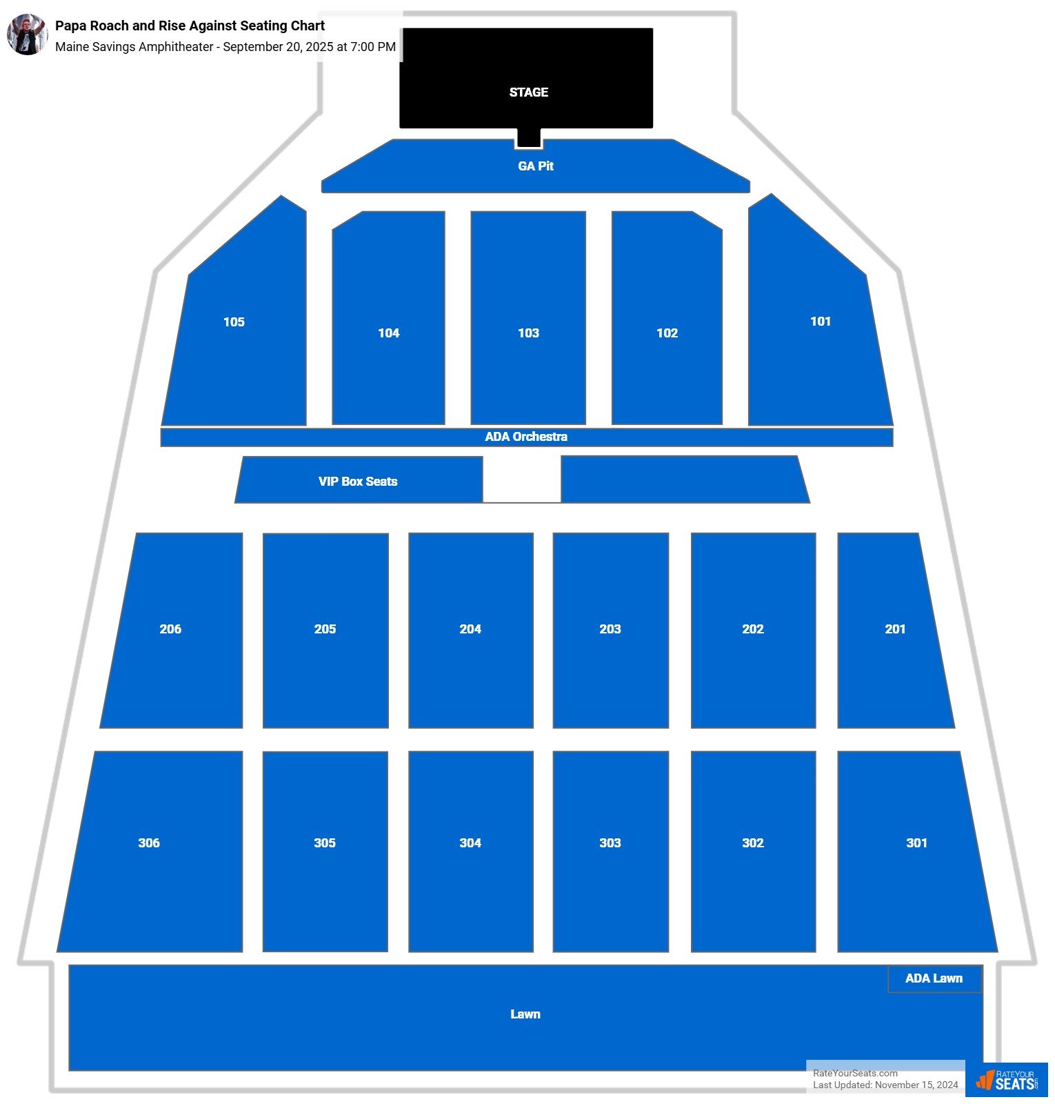 Papa Roach and Rise Against seating chart Maine Savings Amphitheater